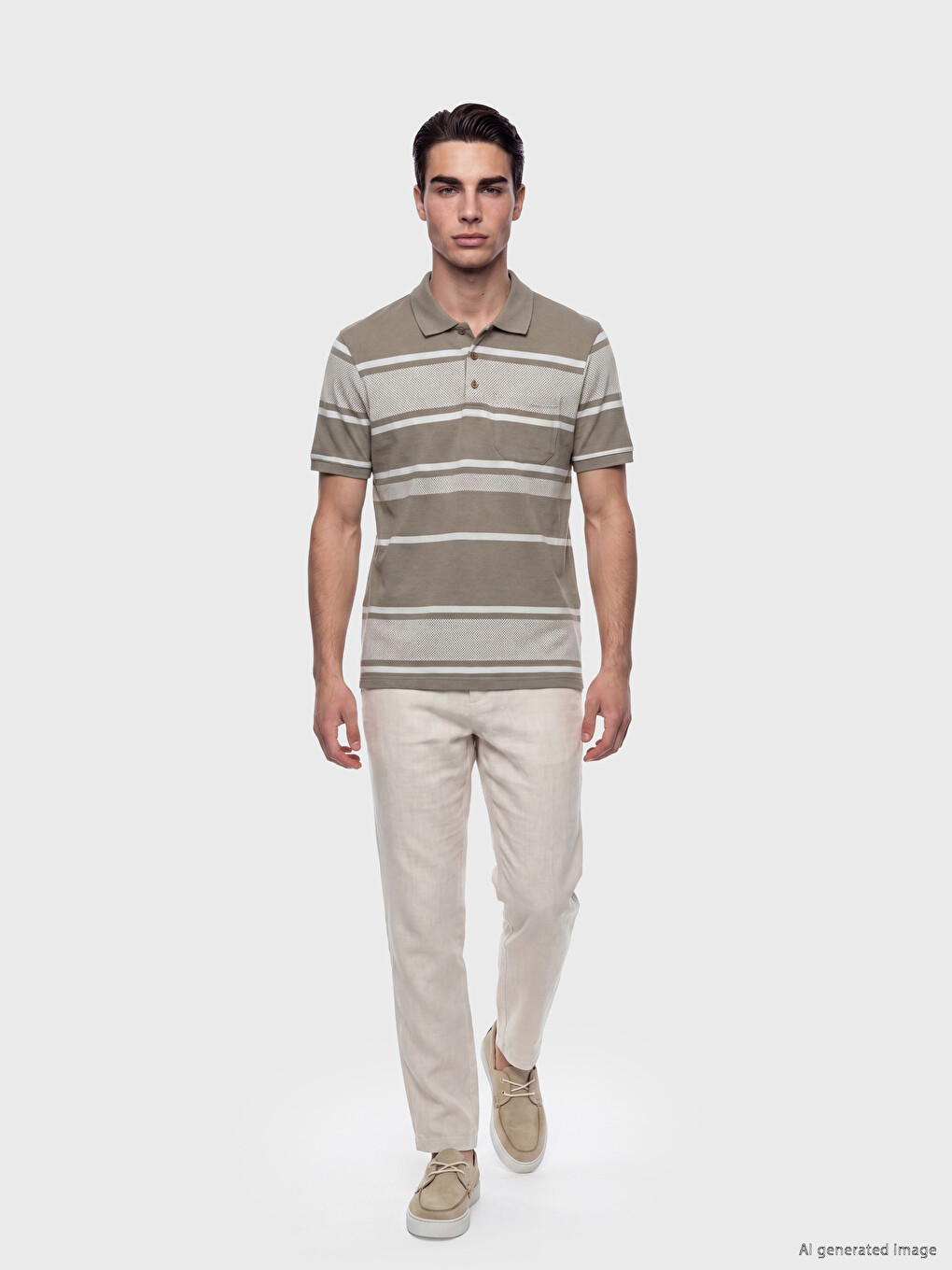 Polo Collar Striped Structured Men's T-Shirt-1