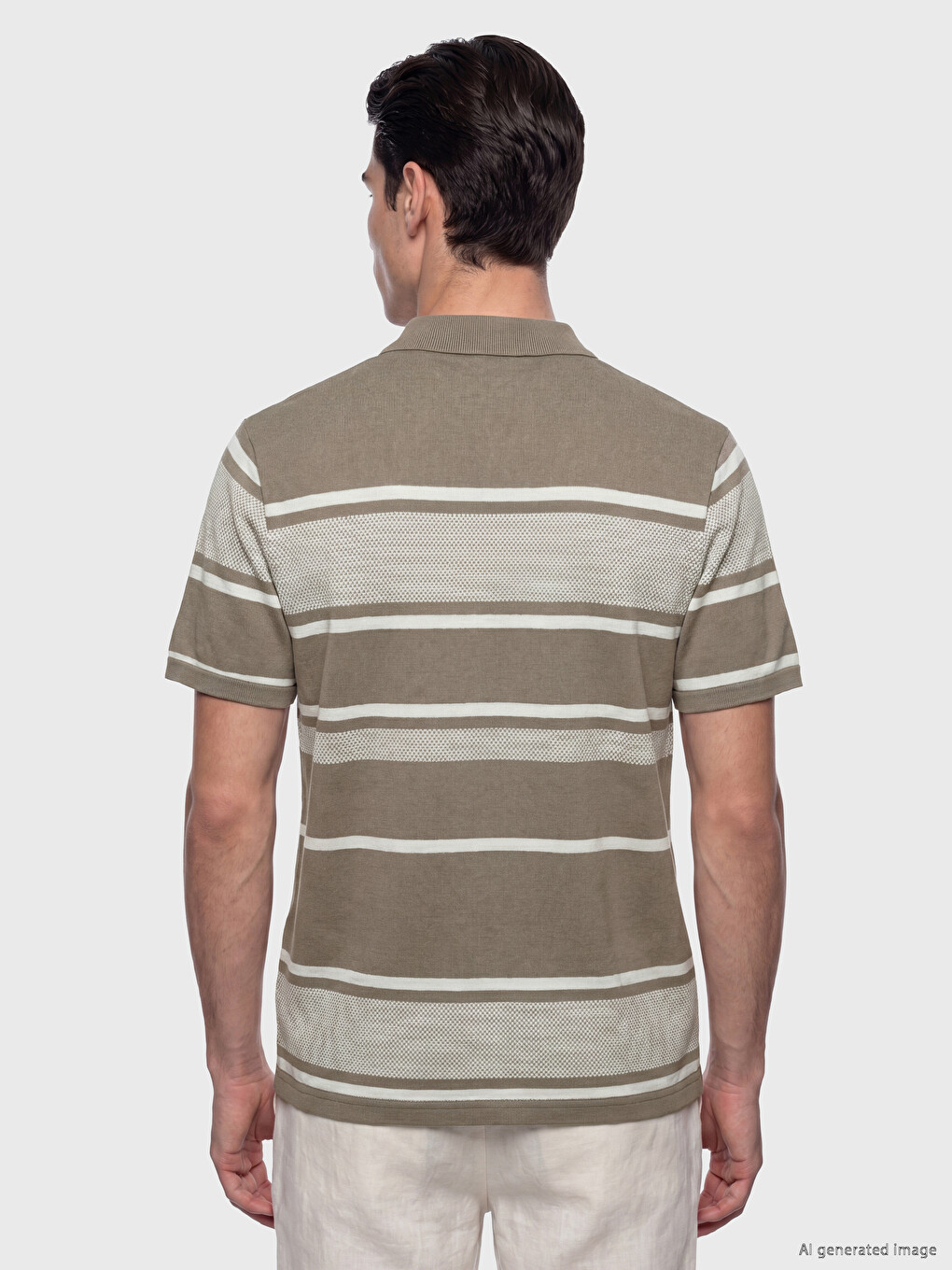 Polo Collar Striped Structured Men's T-Shirt-2