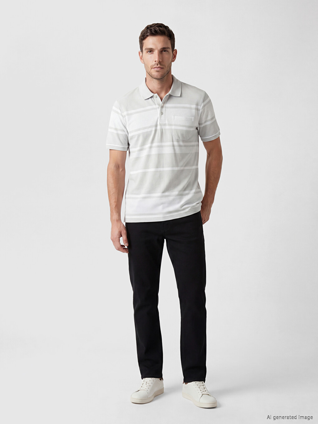 T-shirt me jakë polo me shirita për burra-1