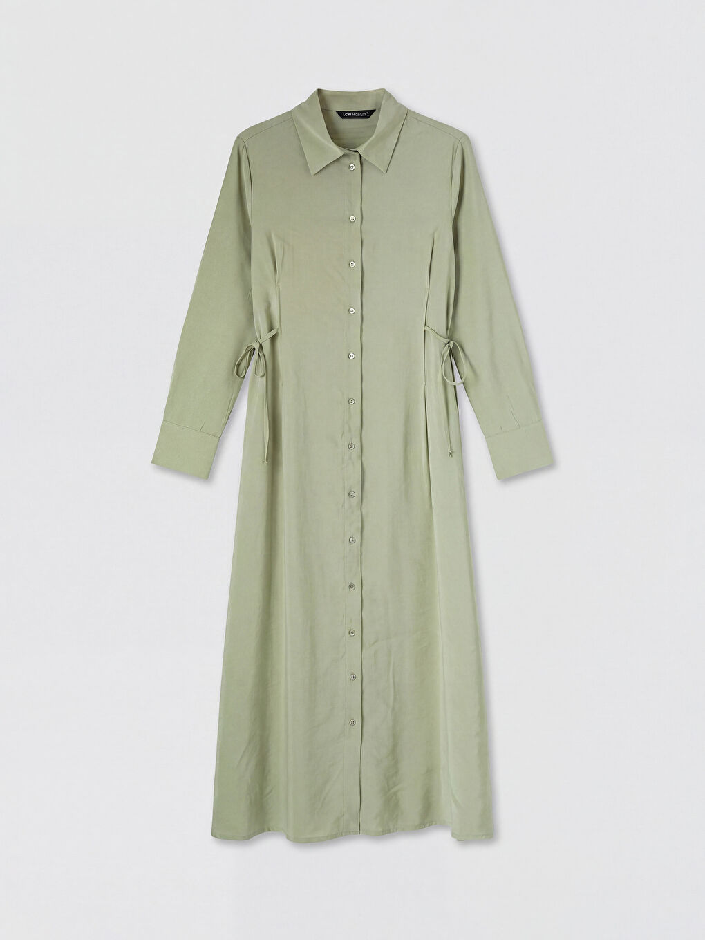 Yeşil Beli Bağlamalı Modal Karışımlı Gömlek Elbise