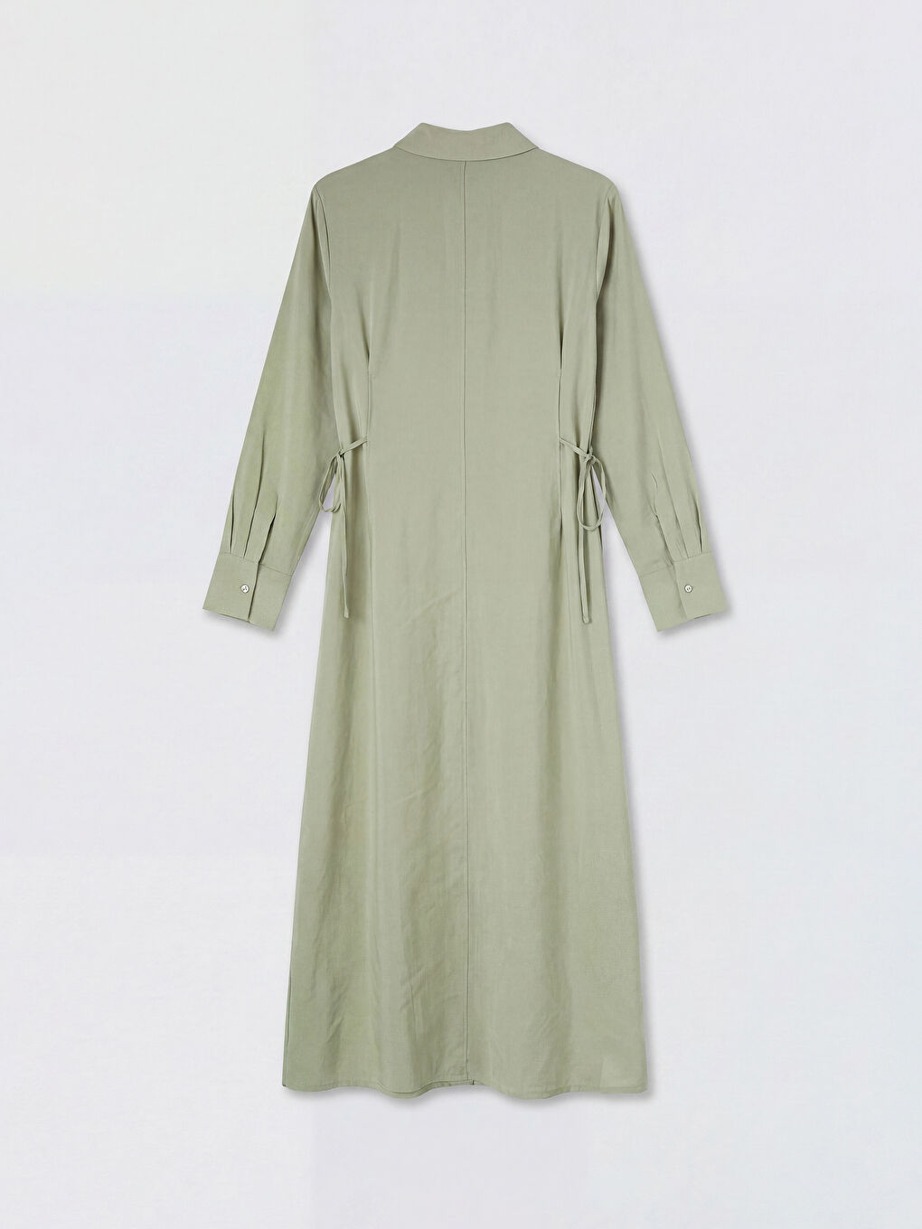 Yeşil Beli Bağlamalı Modal Karışımlı Gömlek Elbise-1