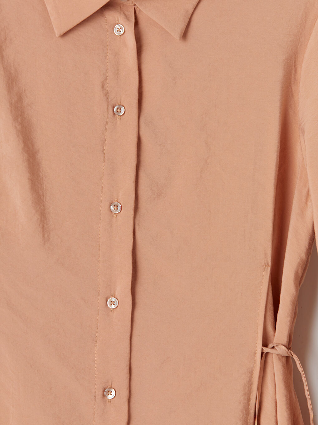 Pembe Beli Bağlamalı Modal Karışımlı Gömlek Elbise-2