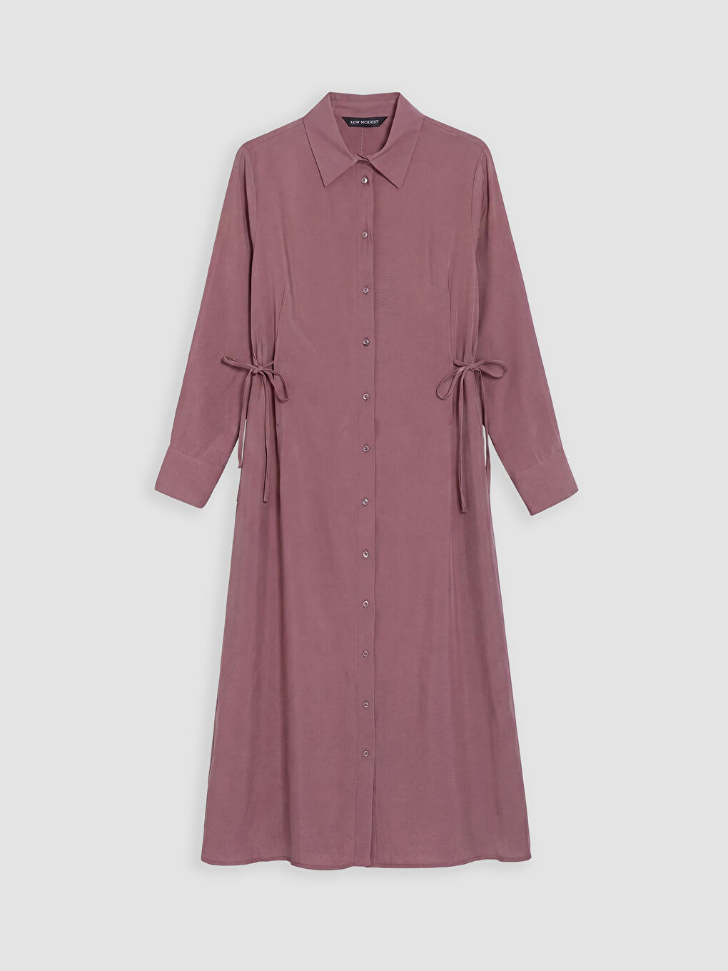 Pembe Beli Bağlamalı Kadın Gömlek Yaka Gabardin Elbise