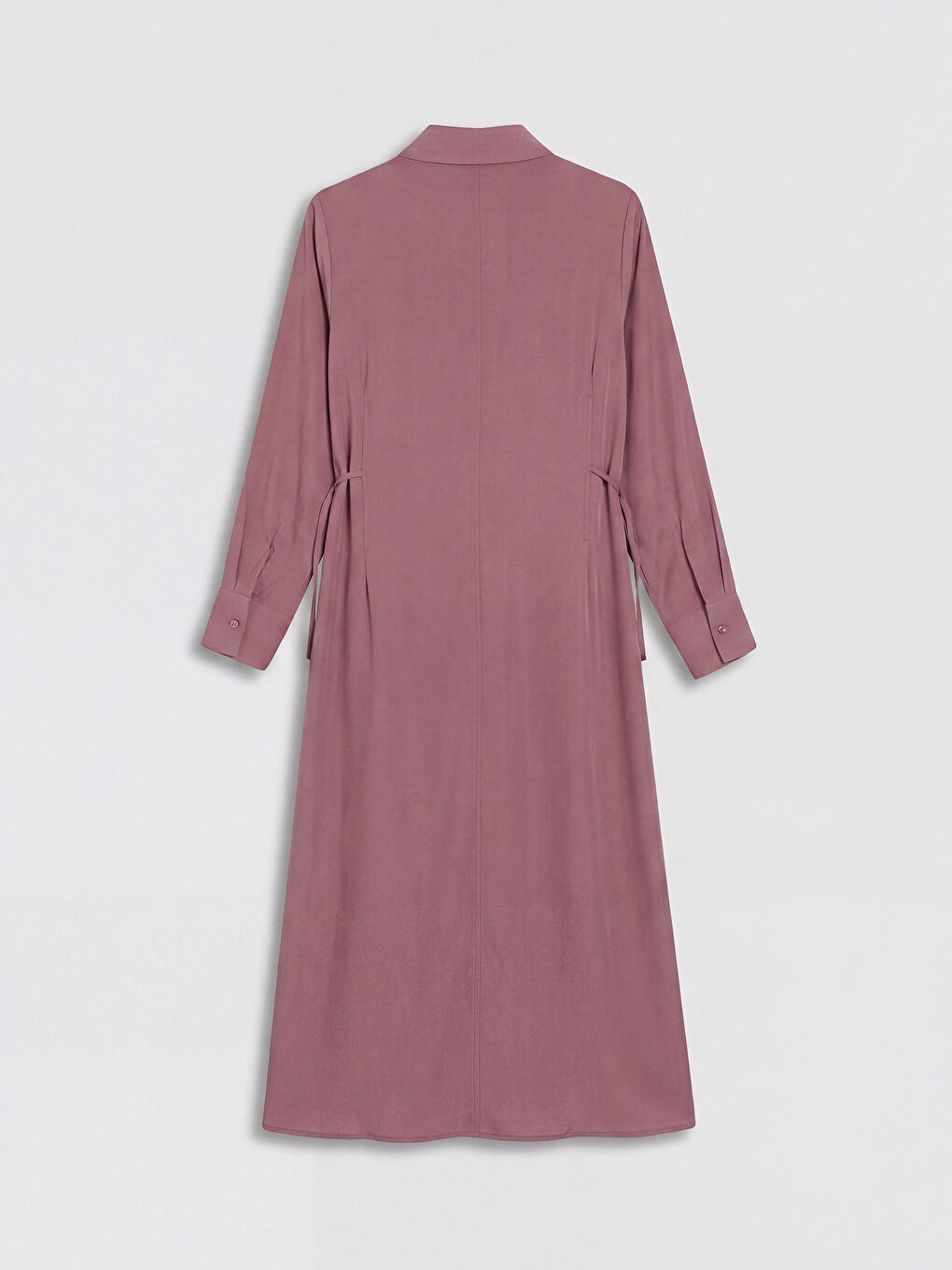 Pembe Beli Bağlamalı Kadın Gömlek Yaka Gabardin Elbise-1