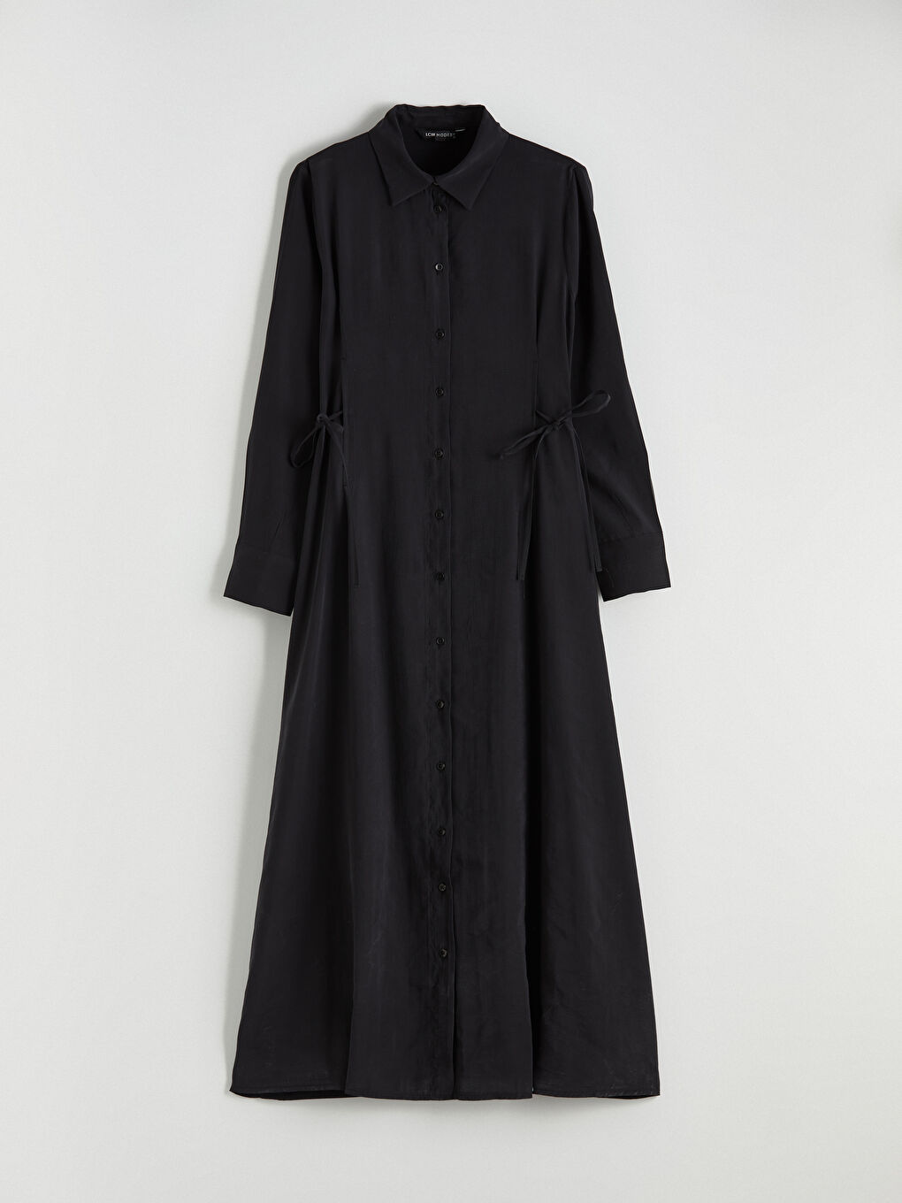 Siyah Beli Bağlamalı Modal Karışımlı Gömlek Elbise-4