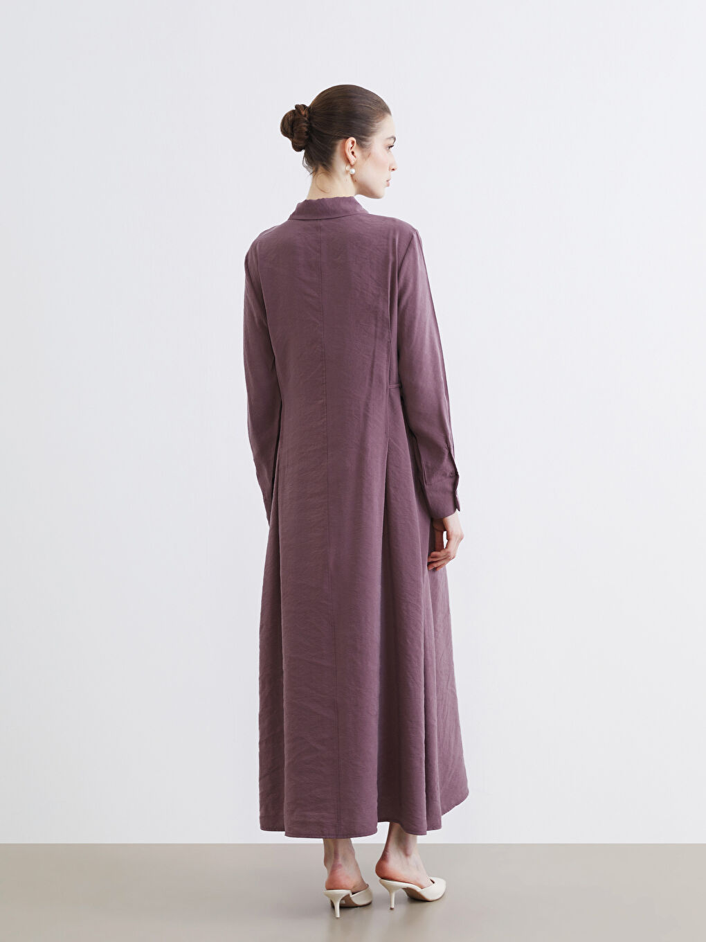 Pembe Beli Bağlamalı Modal Karışımlı Gömlek Elbise-3