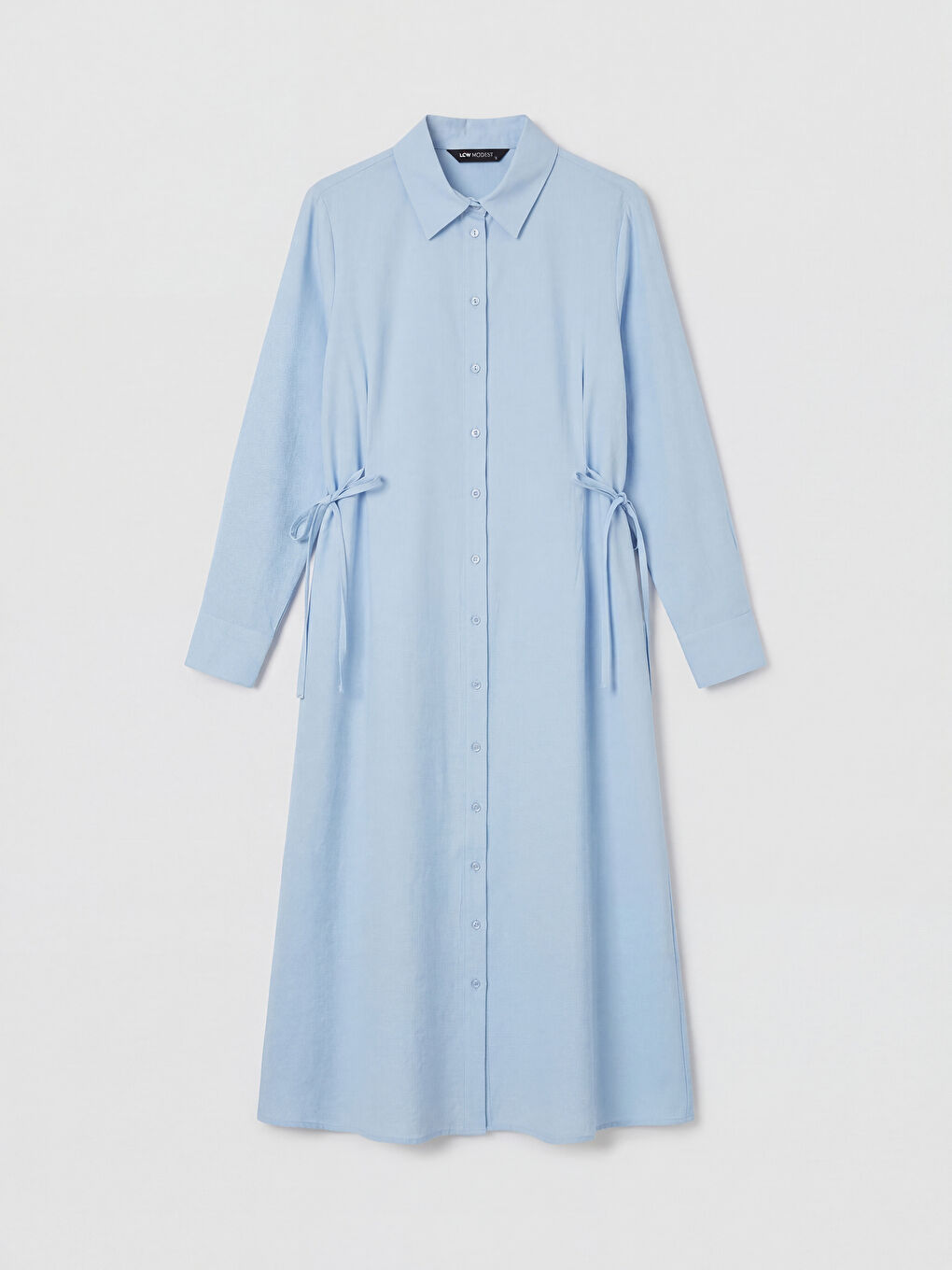 Mavi Beli Bağlamalı Modal Karışımlı Gömlek Elbise