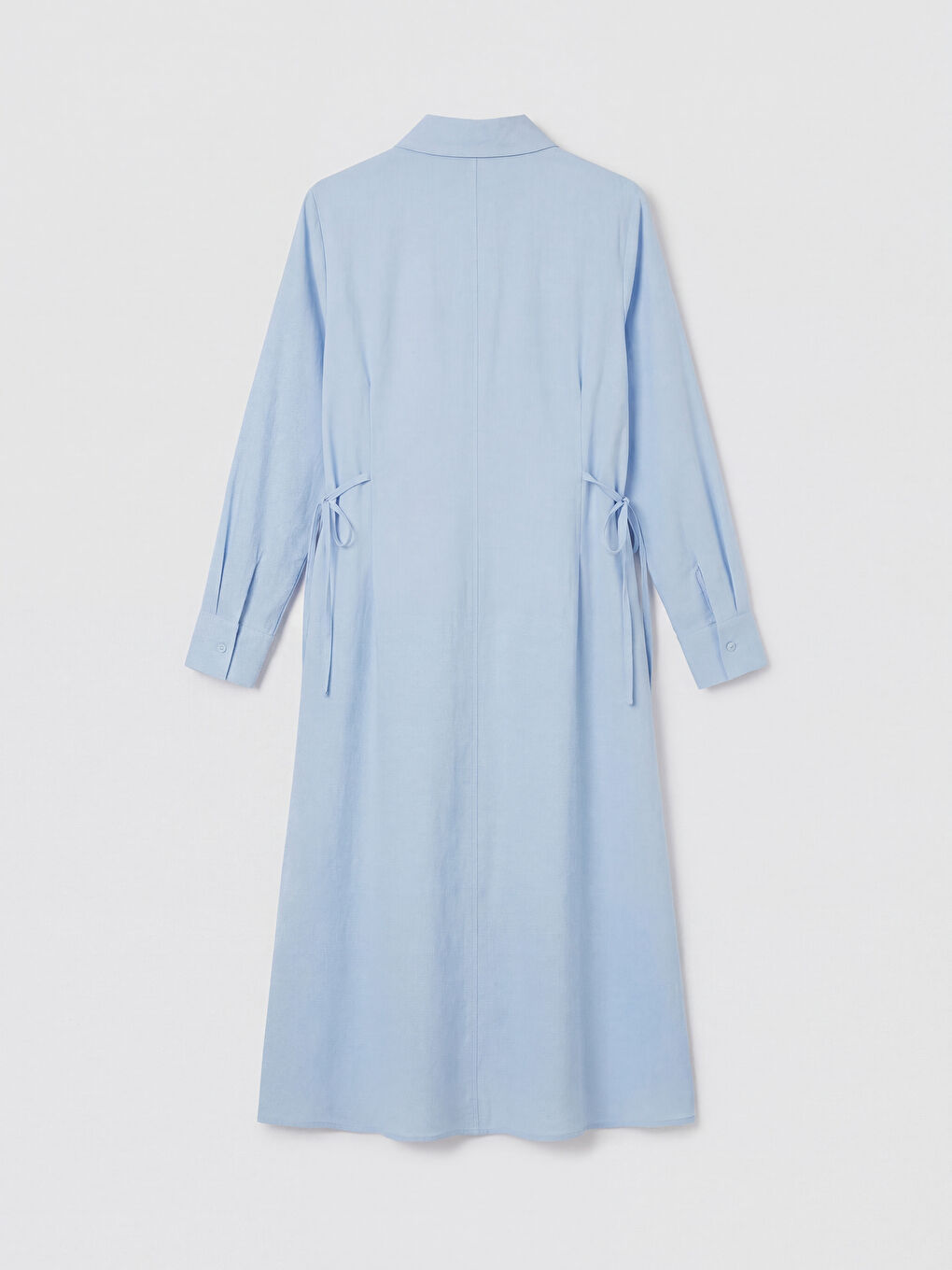 Mavi Beli Bağlamalı Modal Karışımlı Gömlek Elbise-1