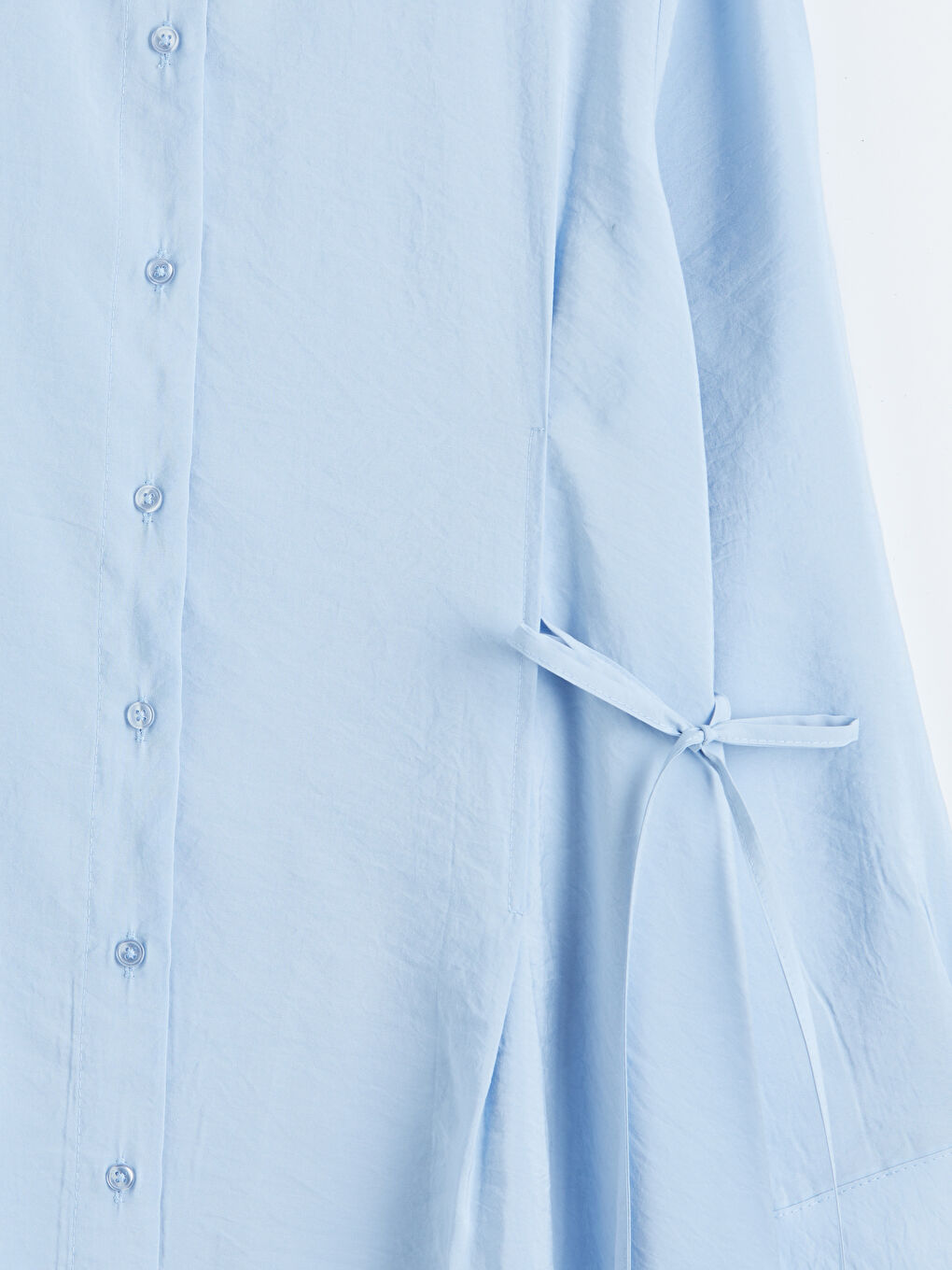Mavi Beli Bağlamalı Modal Karışımlı Gömlek Elbise-2