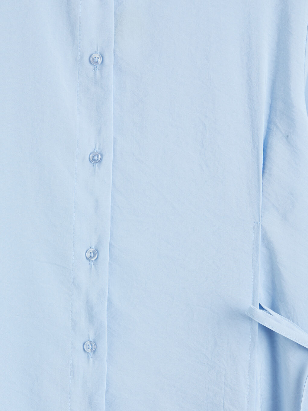 Mavi Beli Bağlamalı Modal Karışımlı Gömlek Elbise-3