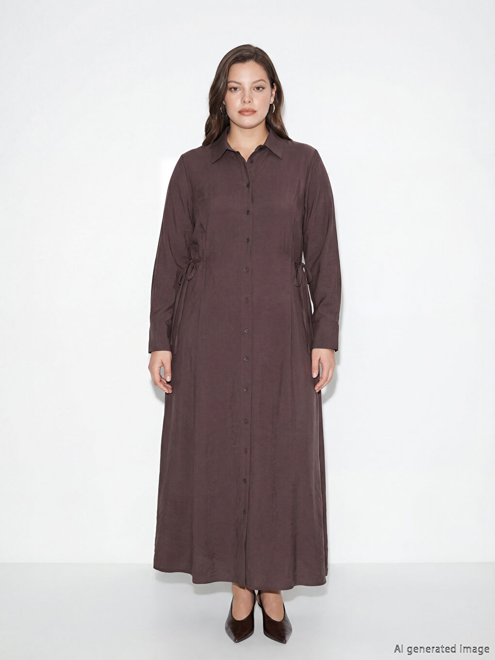فستان قميص بني امرأة-1