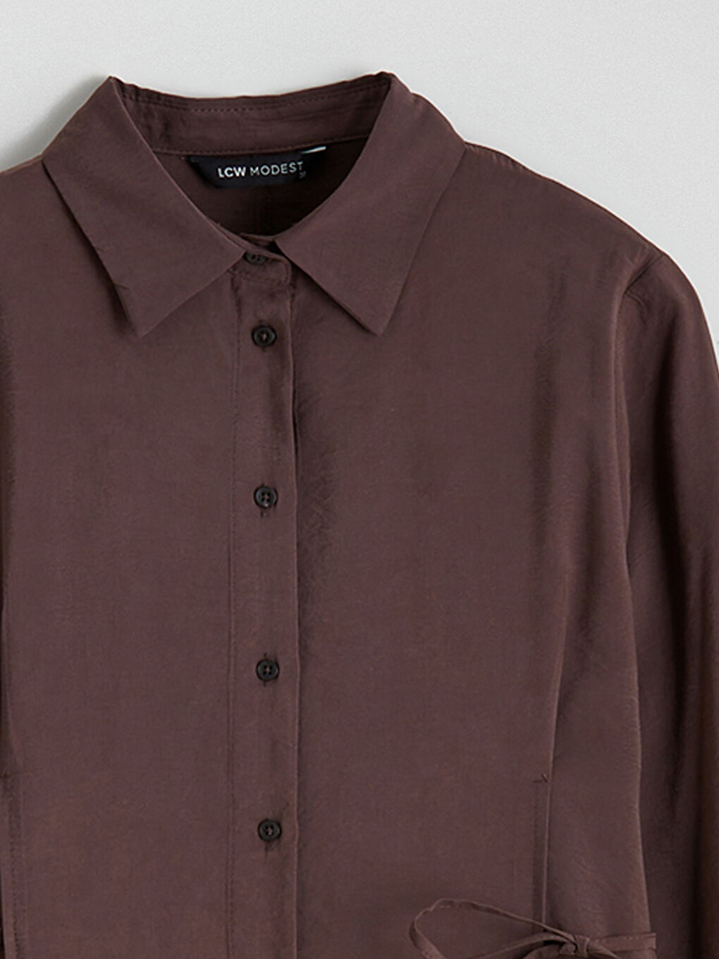 Kahverengi Beli Bağlamalı Modal Karışımlı Gömlek Elbise-5