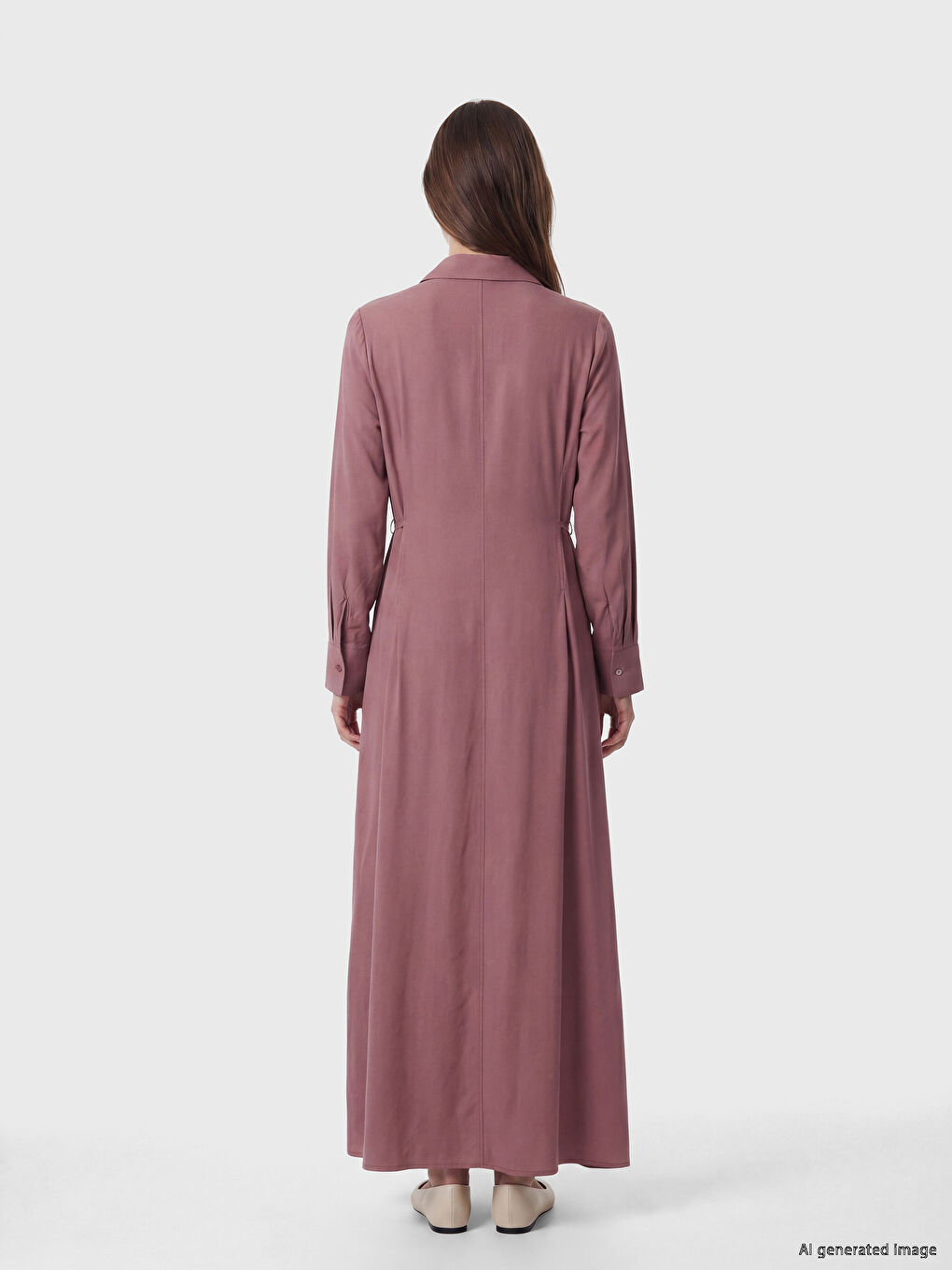 Pembe Beli Bağlamalı Modal Karışımlı Gömlek Elbise-3