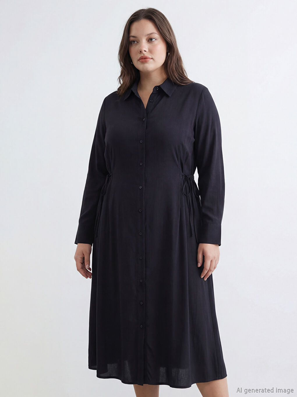 فستان قميص بمزيج مودال مع ربطة خصر-1