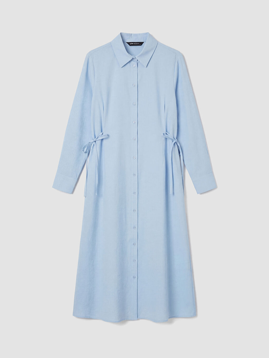 Mavi Beli Bağlamalı Modal Karışımlı Gömlek Elbise-4