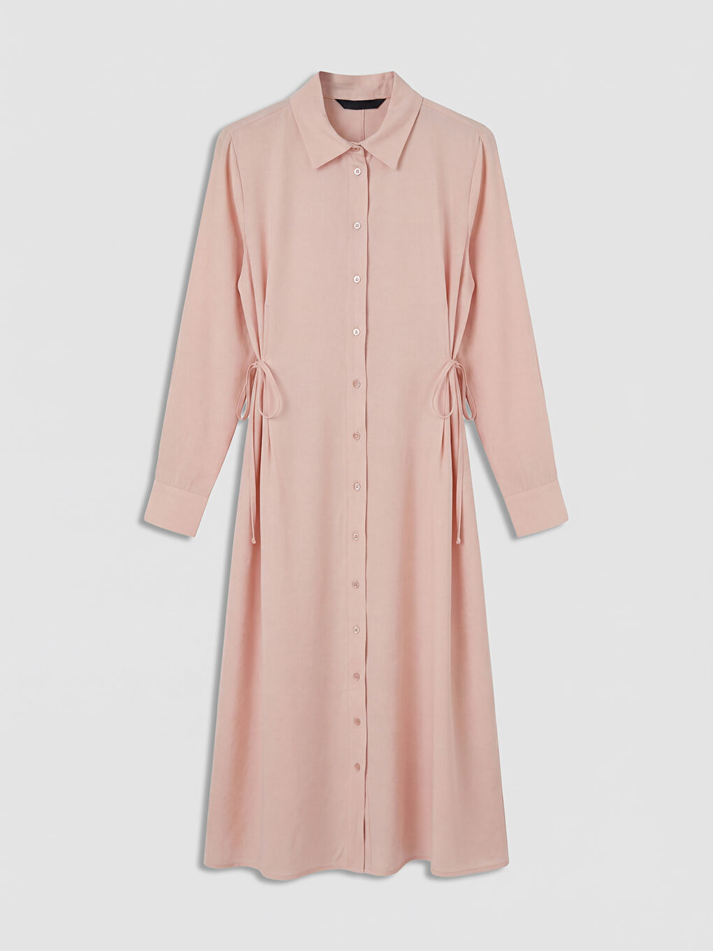Pembe Beli Bağlamalı Modal Karışımlı Gömlek Elbise