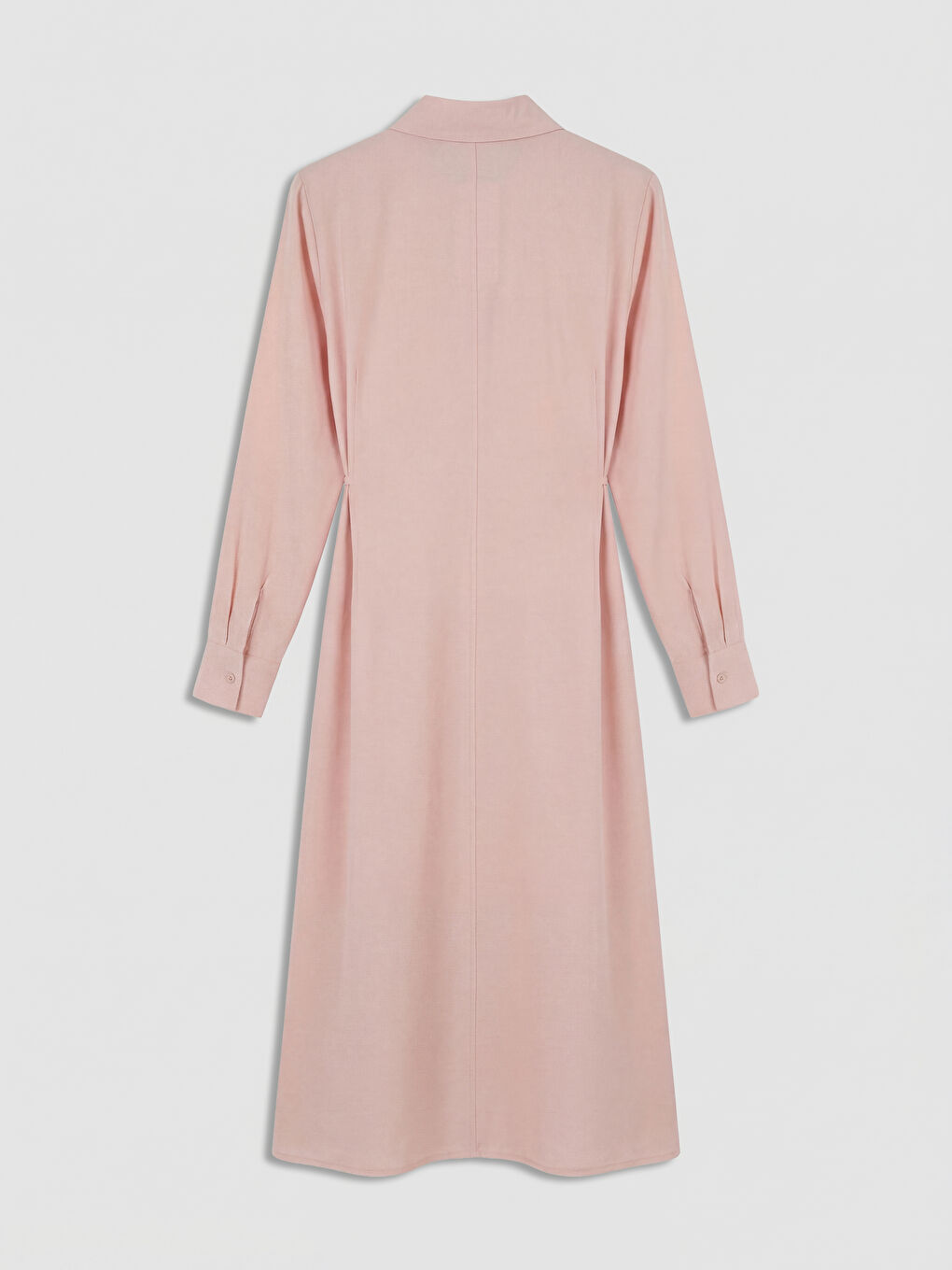 Pembe Beli Bağlamalı Modal Karışımlı Gömlek Elbise-1