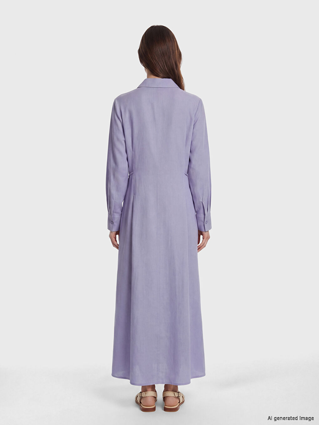 Mavi Beli Bağlamalı Modal Karışımlı Gömlek Elbise-3