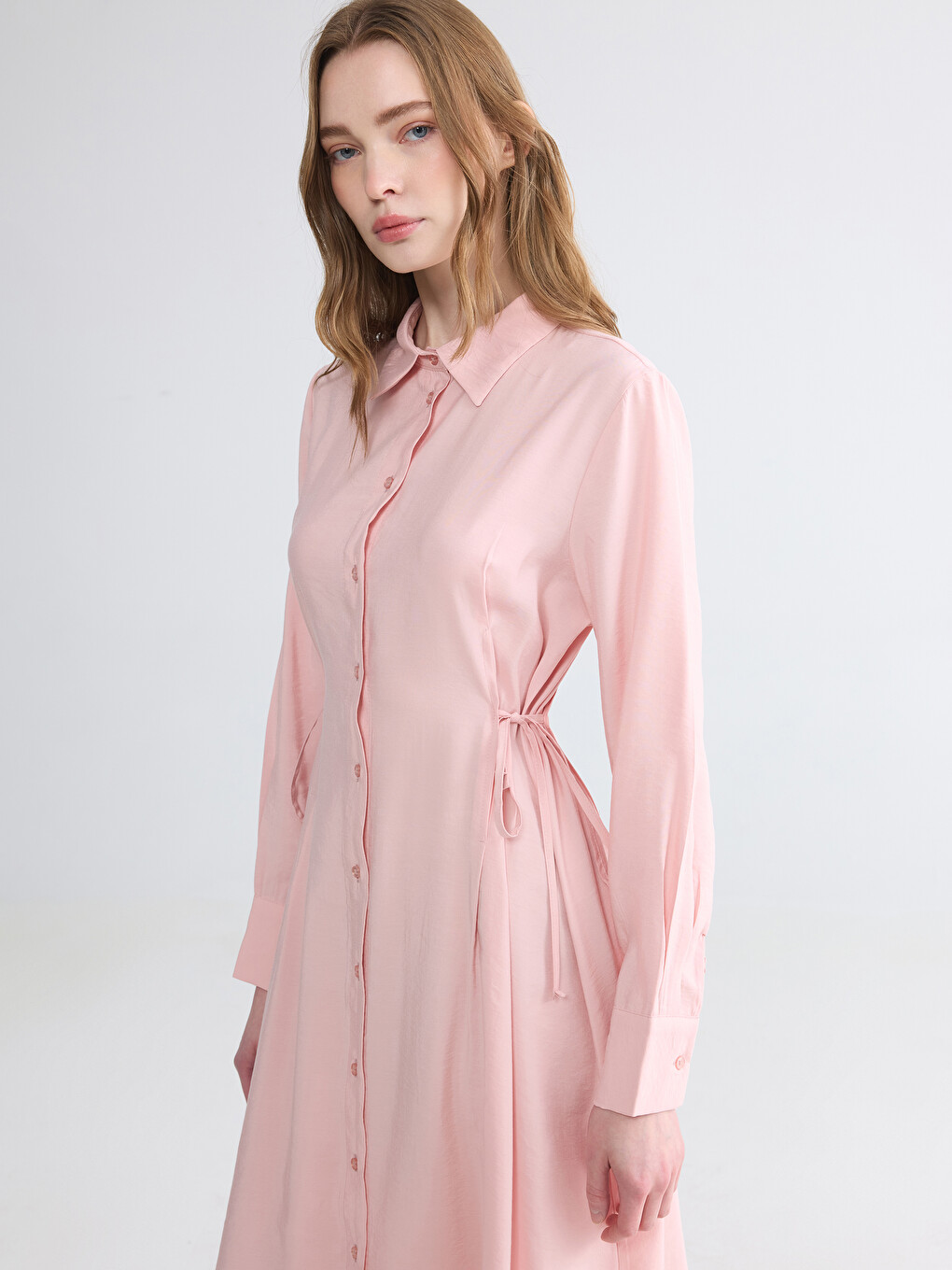 Waist Tied Modal Blend Shirt Dress-1