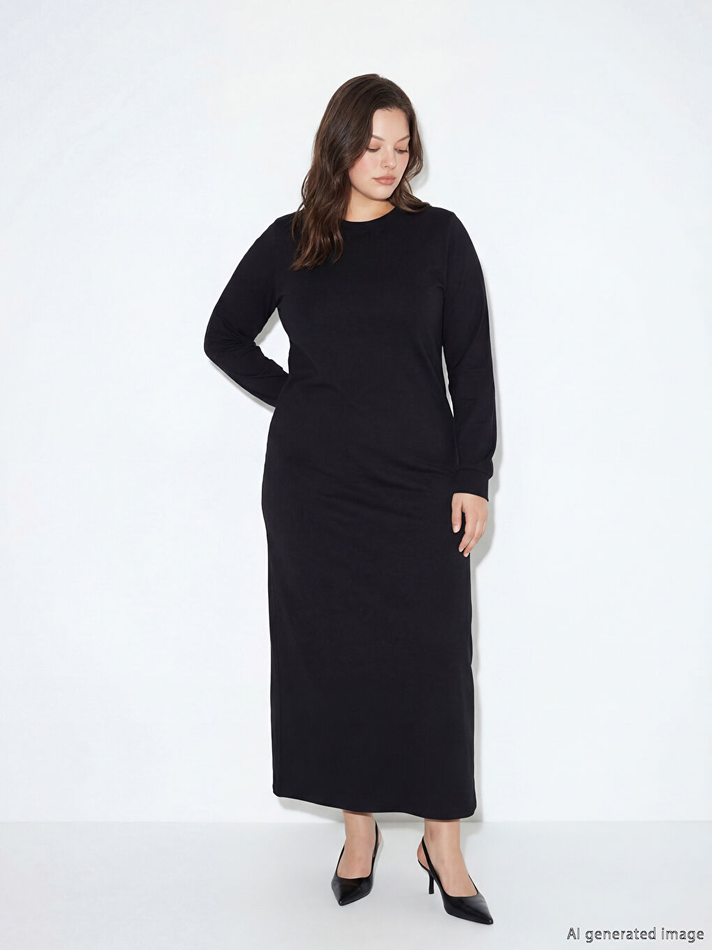 Siyah Bisiklet Yaka Sweat Elbise	-1