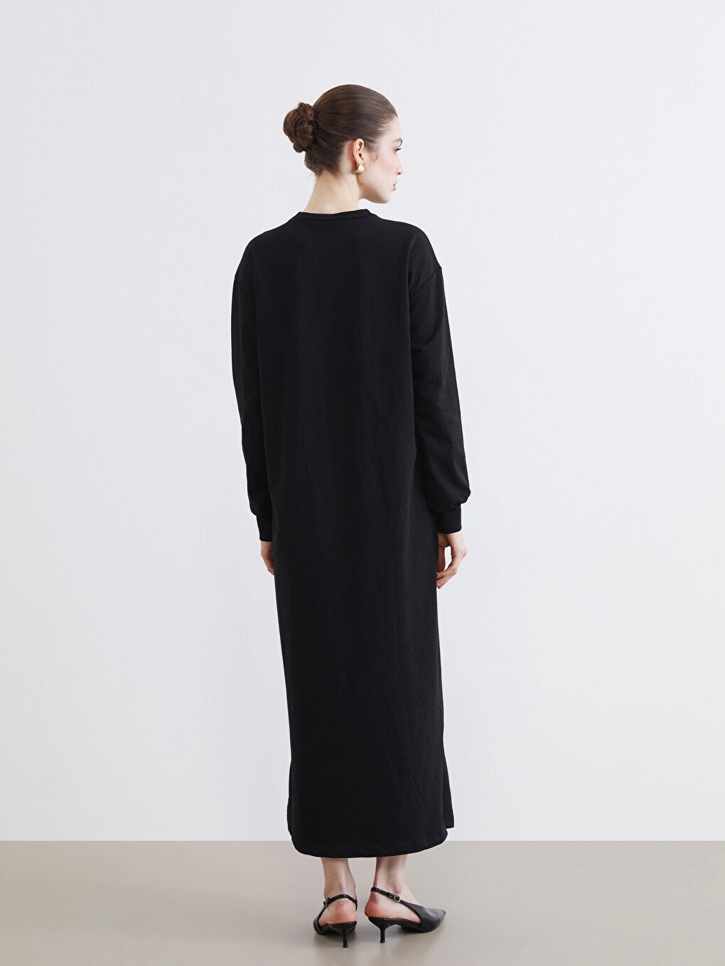 Siyah Bisiklet Yaka Sweat Elbise	-3