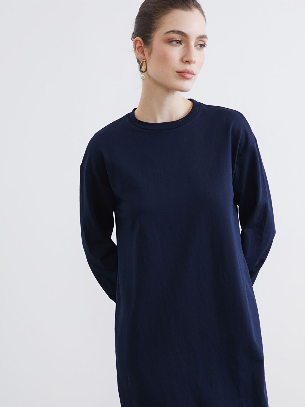 Lacivert Bisiklet Yaka Sweat Elbise	-1