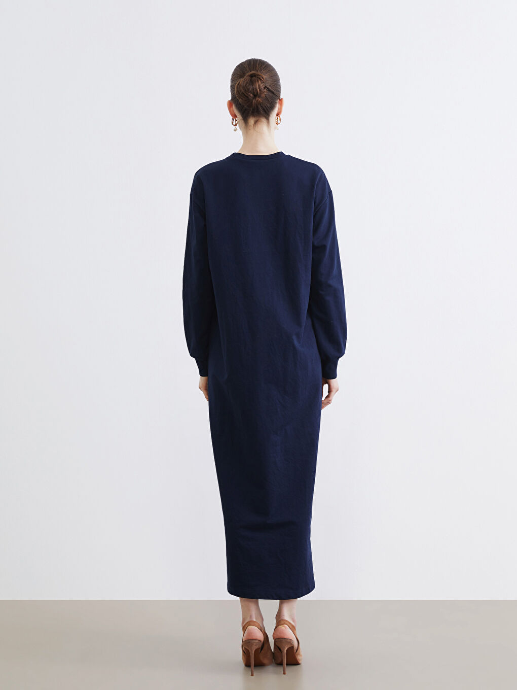 Lacivert Bisiklet Yaka Sweat Elbise	-3