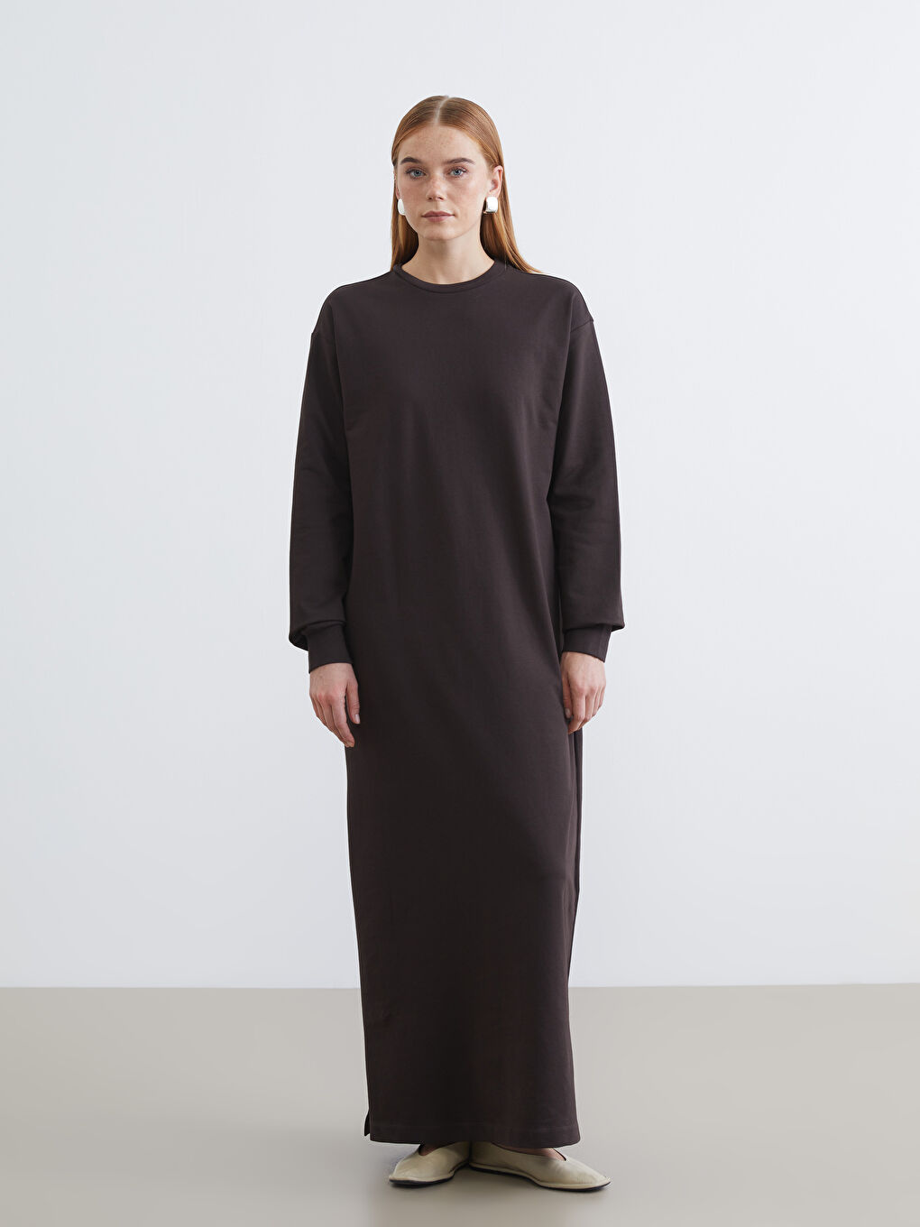 Kahverengi Bisiklet Yaka Sweat Elbise	-1