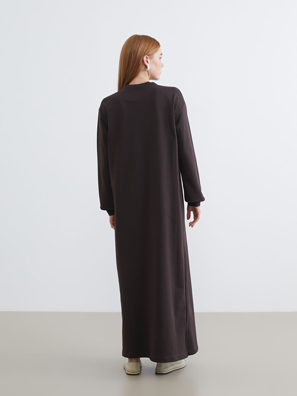 Kahverengi Bisiklet Yaka Sweat Elbise	-3