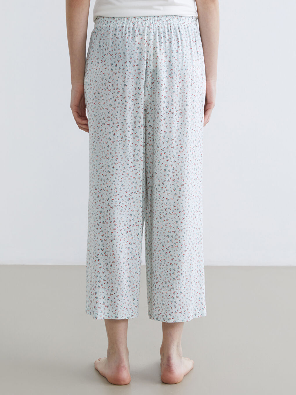 Elastični struk cvetne ženske kapri pidžama donji deo-3