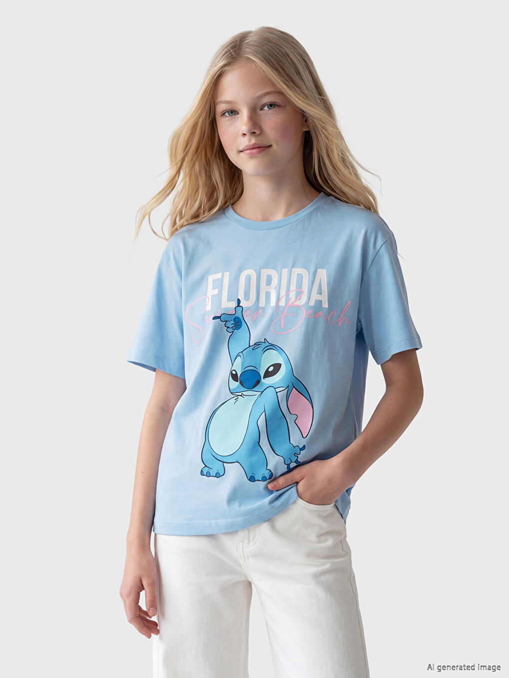 Stitch Baskılı Kız Çocuk Tişört