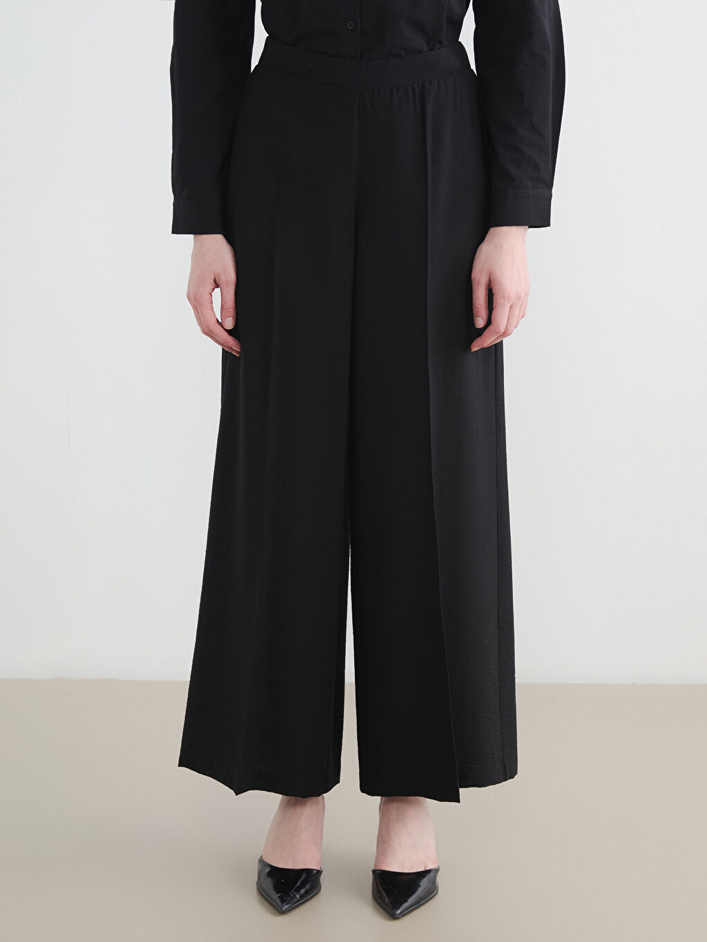 Elastic Waist Wide Leg Women's Trousers-1