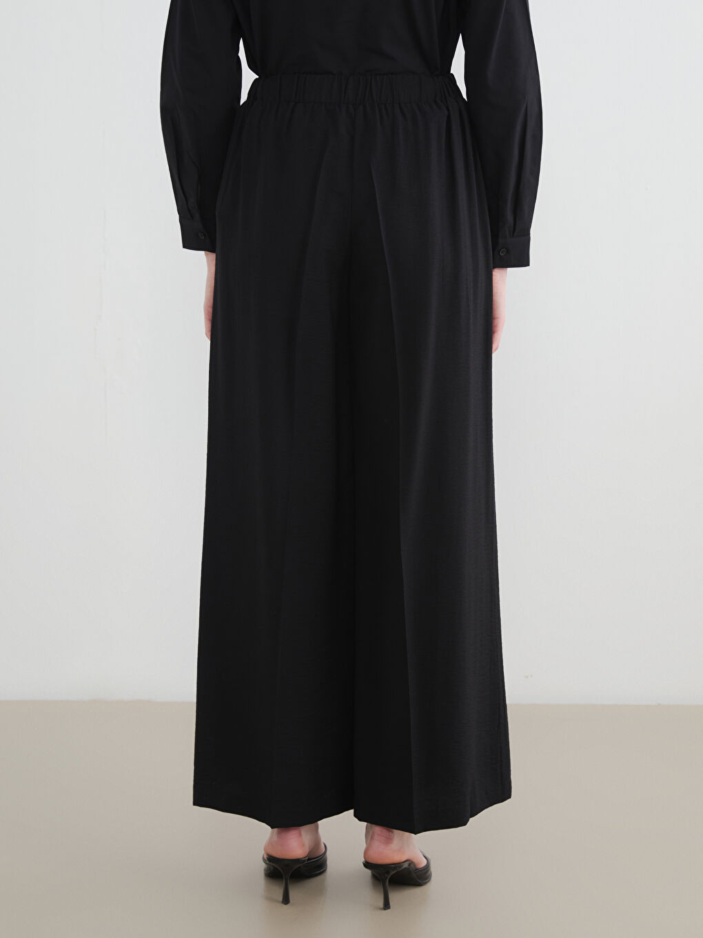 Elastic Waist Wide Leg Women's Trousers-3