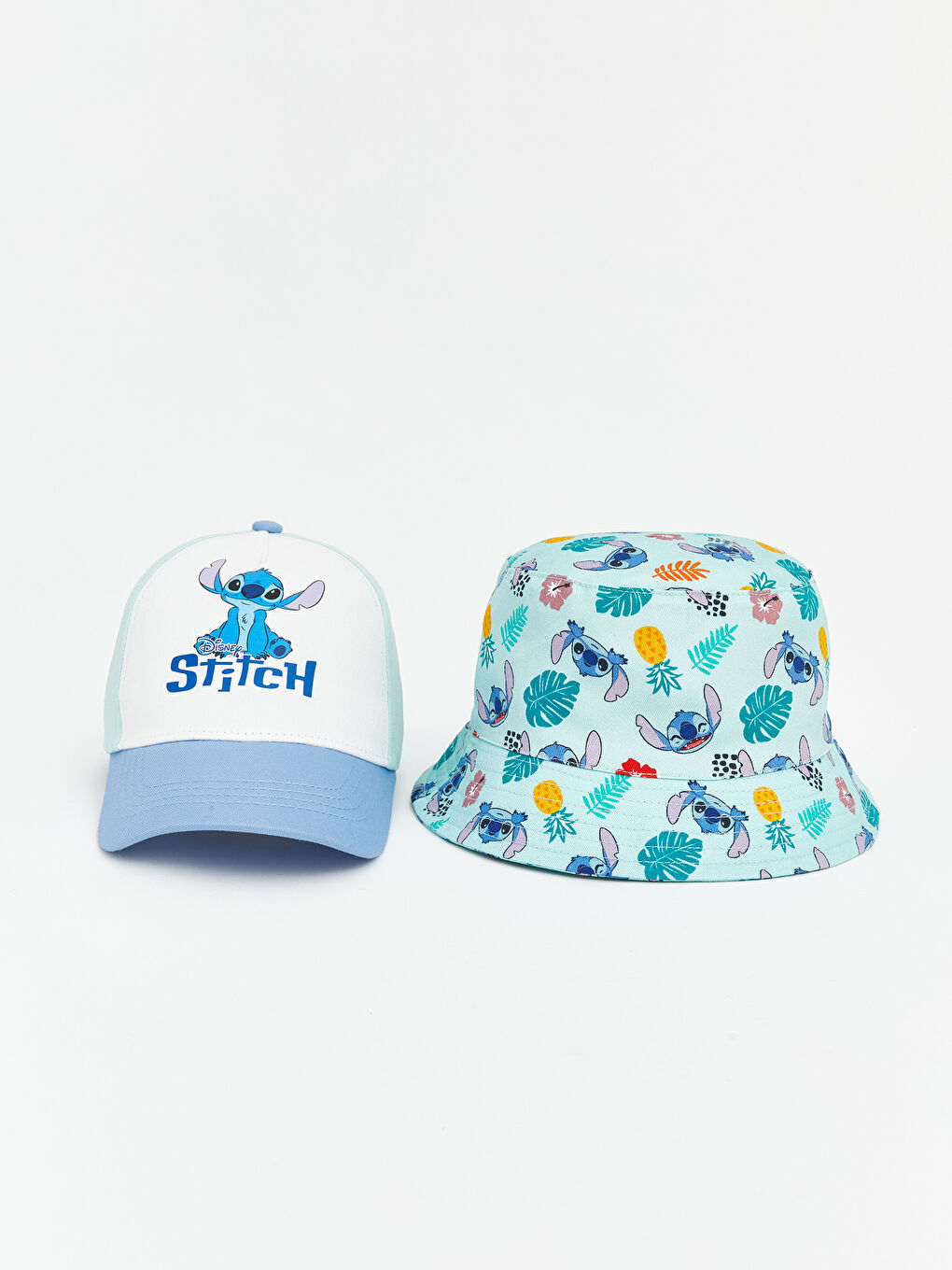 Mavi Stitch Baskılı Erkek Çocuk Şapka Seti 2'li