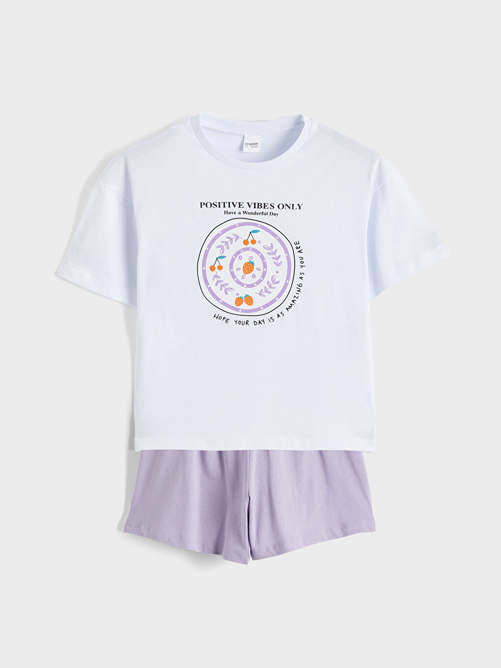 Lila Bisiklet Yaka Kız Çocuk Şortlu Pijama Takımı