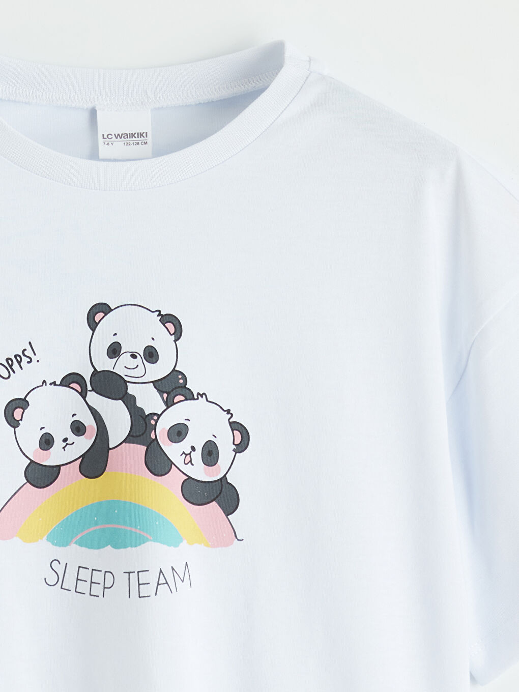 Beyaz Bisiklet Yaka Baskılı Kız Çocuk Tişört-2