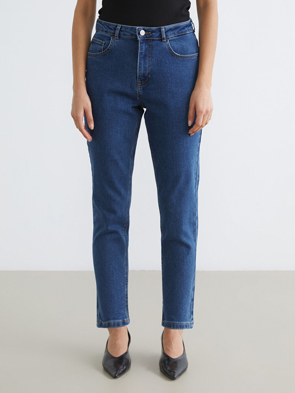 İndigo Mom Fit Kadın Jean Pantolon-1
