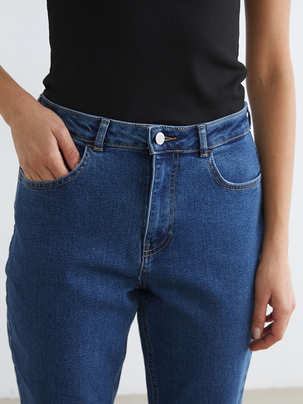 İndigo Mom Fit Kadın Jean Pantolon-2