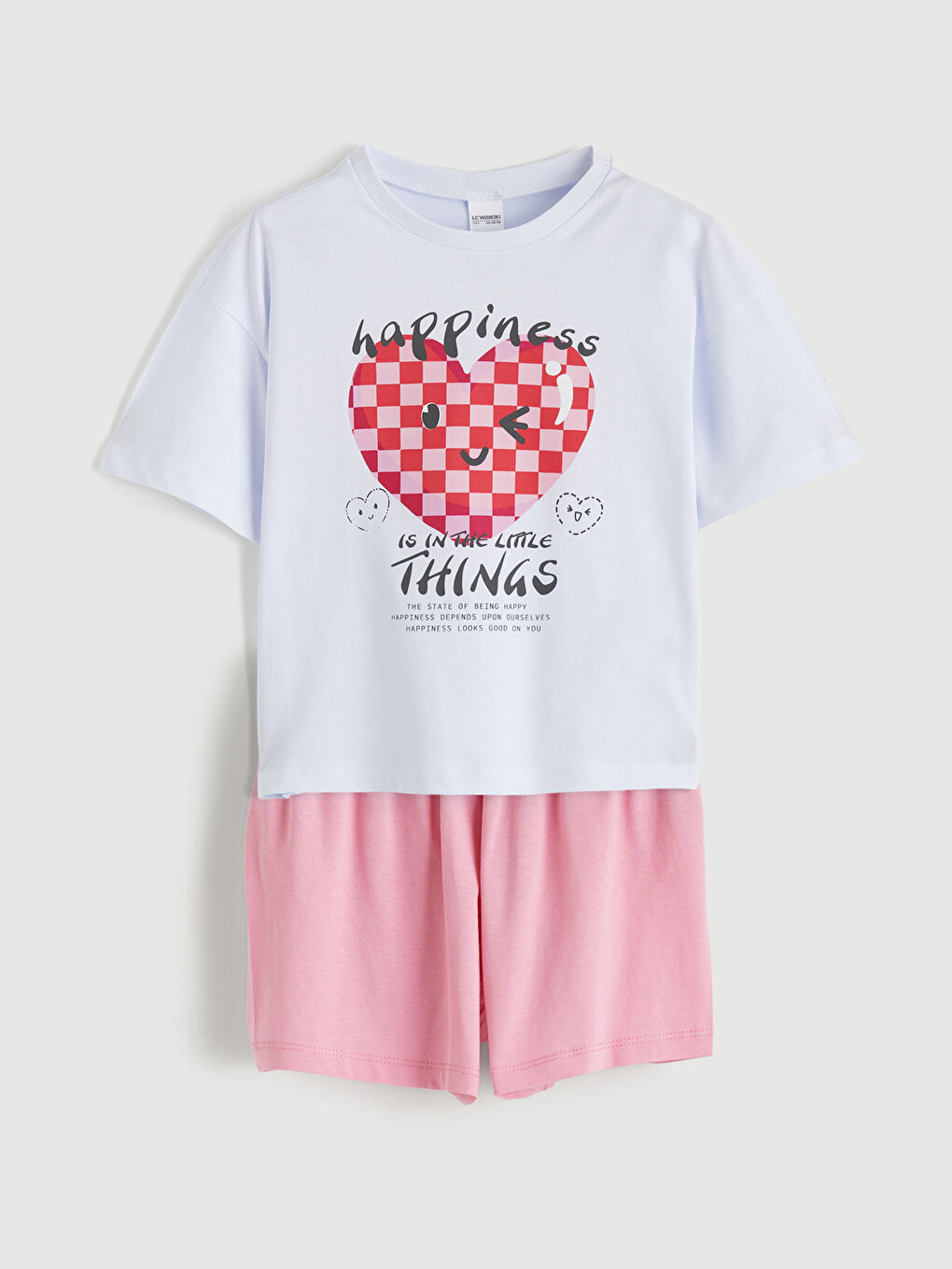 Pembe Kalp Baskılı Kız Çocuk Şortlu Pijama Takımı