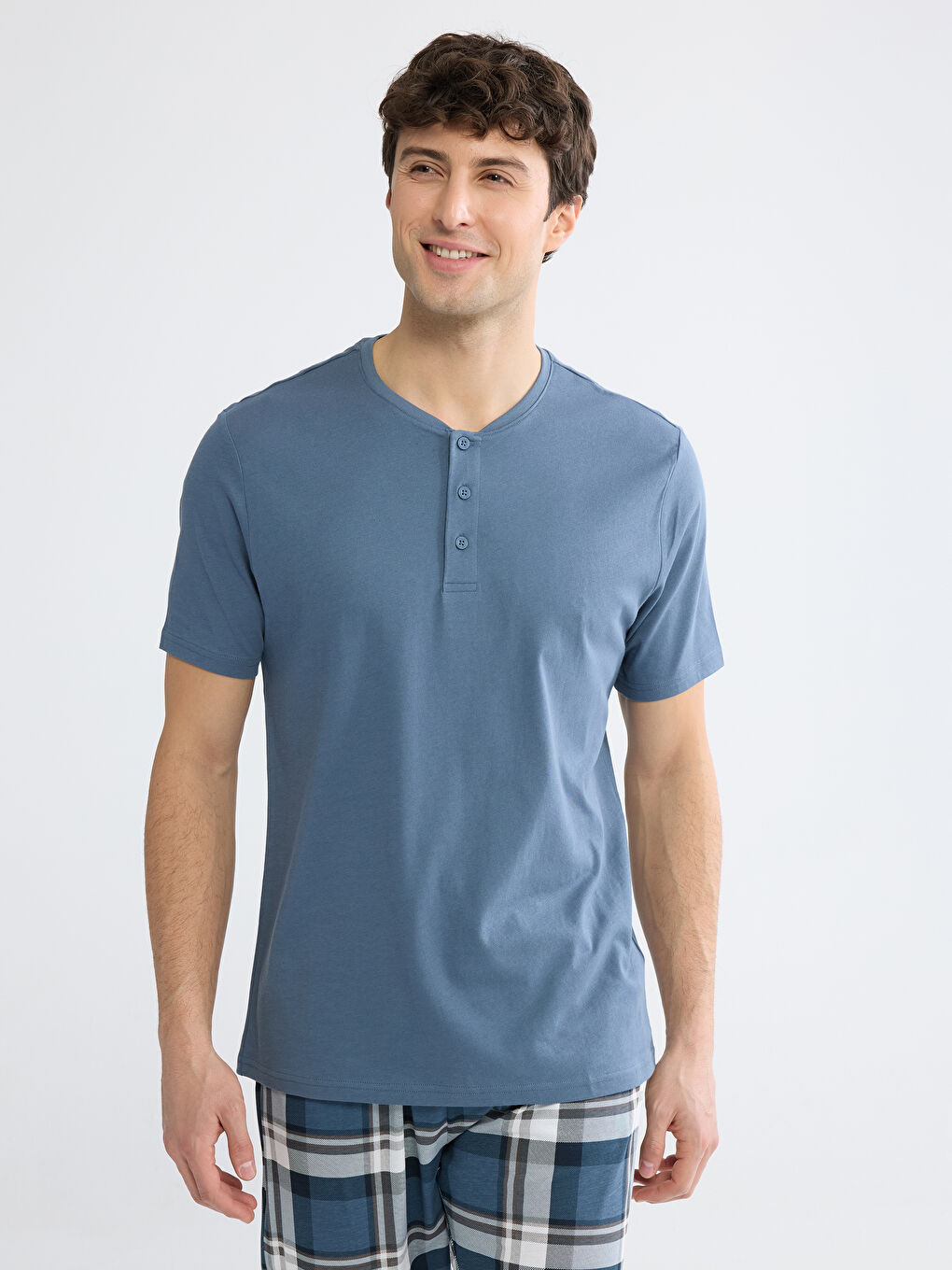 Regular Fit Plaid Men's Pyjamas Set-1