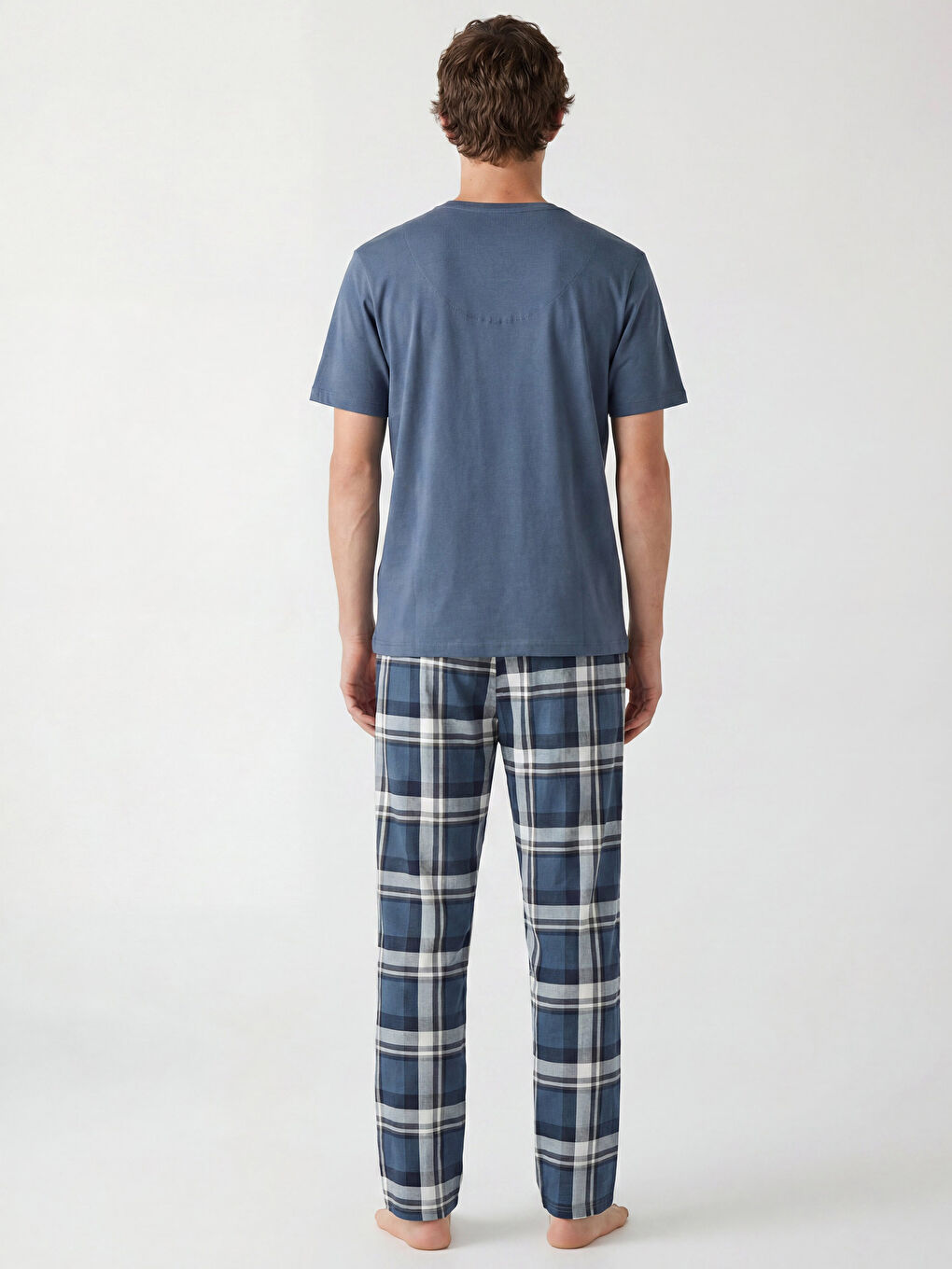 طقم بيجاما رجالي بقصة عادية بنقشة المربعات-6