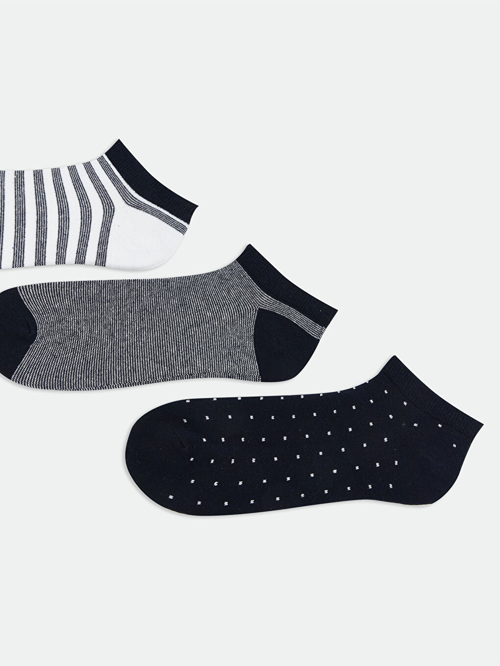 Beyaz Desenli Erkek Patik Çorap 3'lü-1