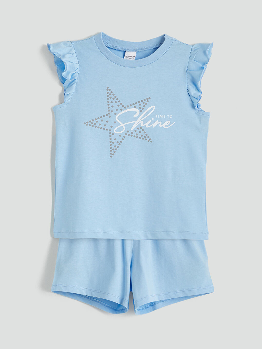 Mavi Baskılı Kız Çocuk Şortlu Pijama Takımı