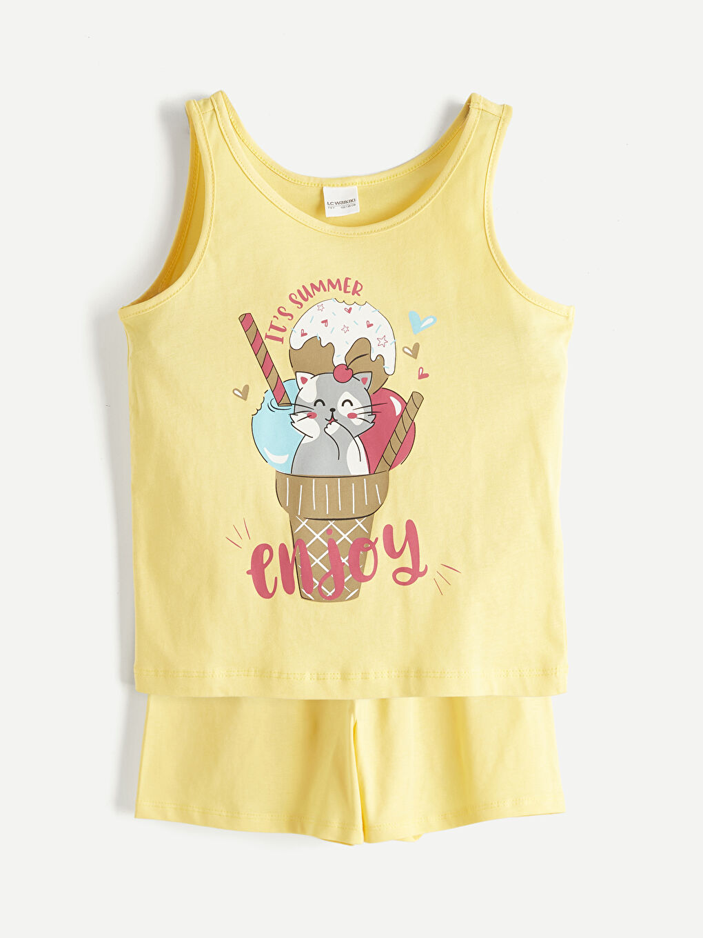 Sarı Baskılı Kız Çocuk Şortlu Pijama Takımı