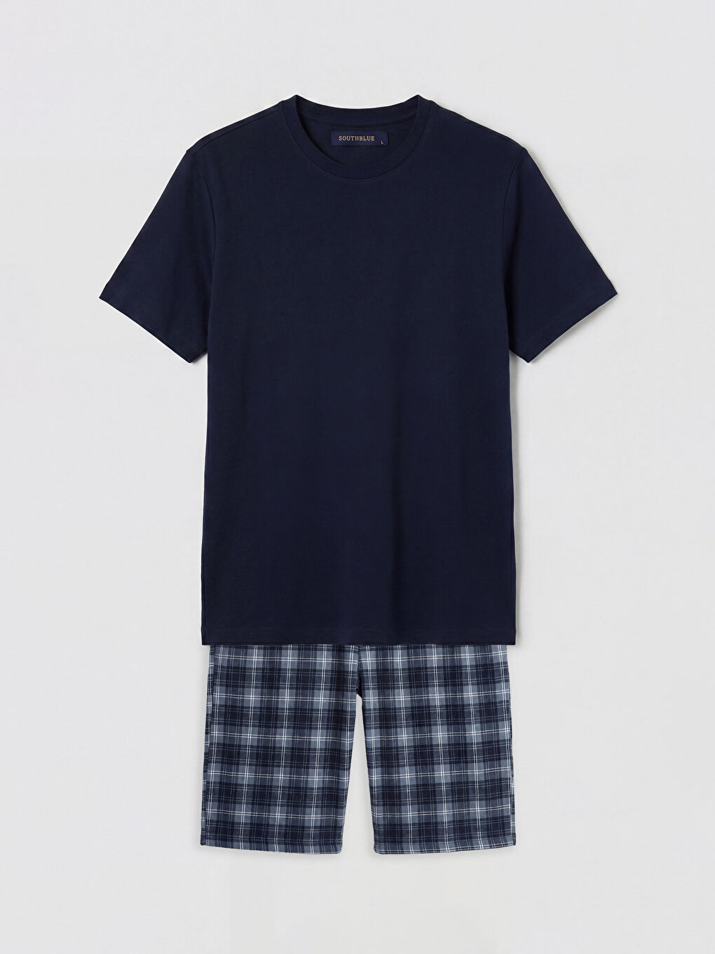 Lacivert Standart Kalıp Ekose Erkek Şortlu Pijama Takımı