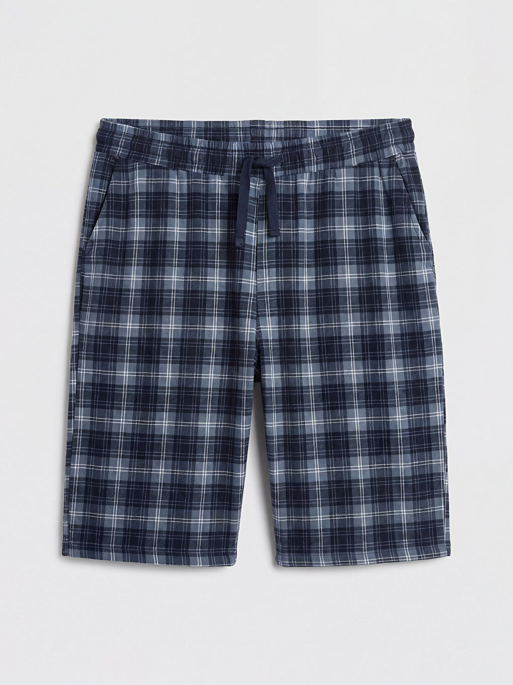 Lacivert Standart Kalıp Ekose Erkek Şortlu Pijama Takımı-3