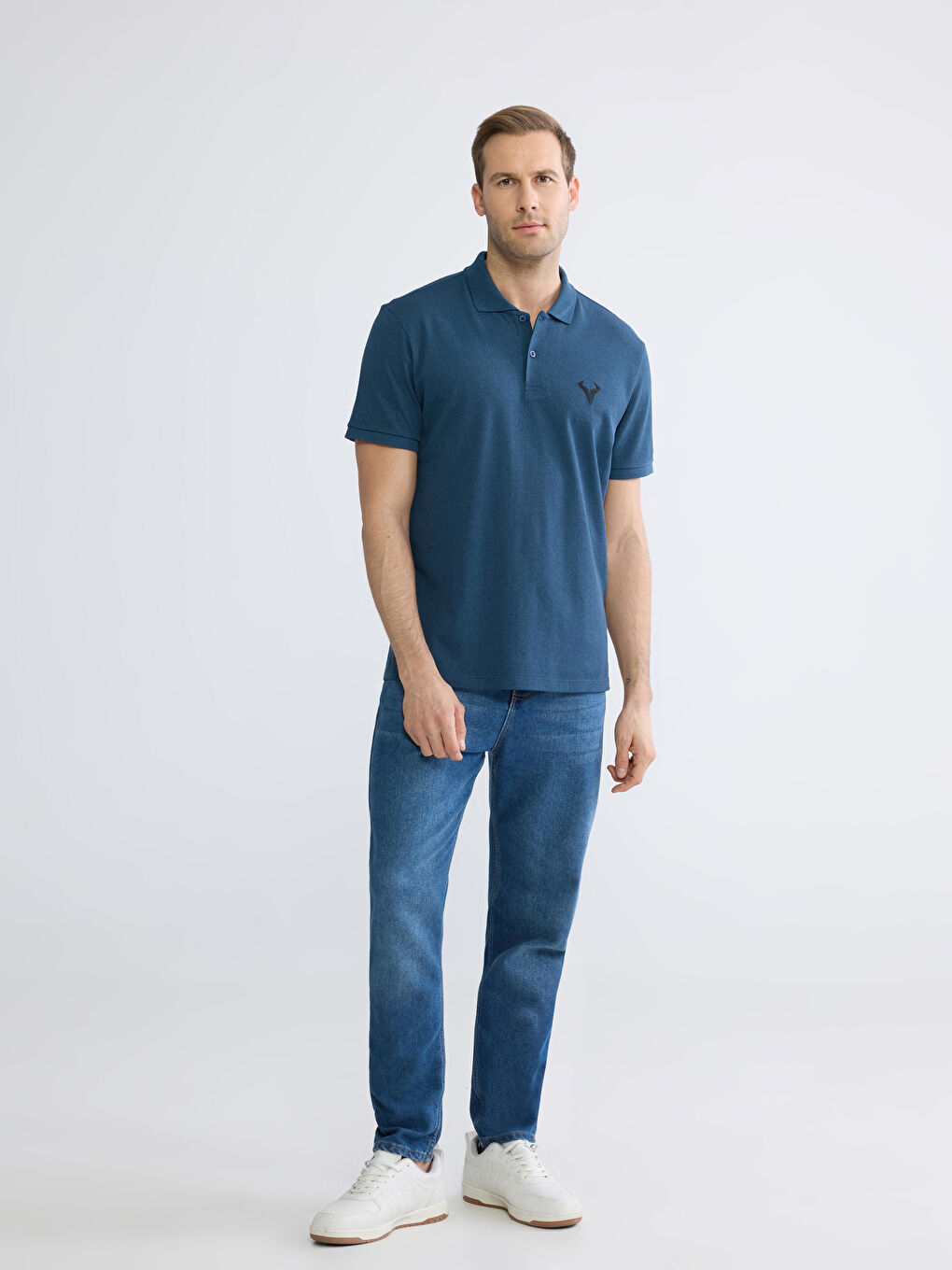 Petrol Polo Yaka Nakışlı Pike Erkek Tişört-1