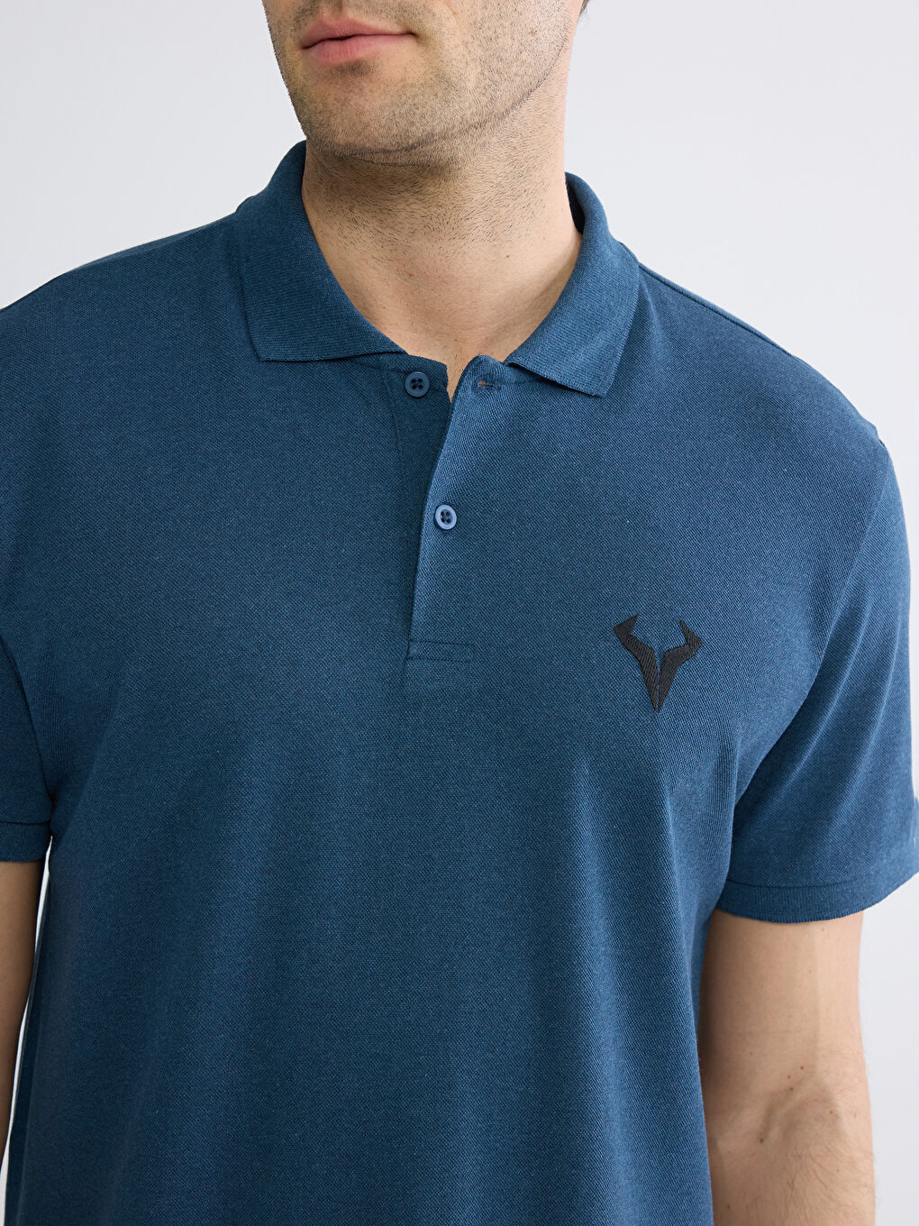 Petrol Polo Yaka Nakışlı Pike Erkek Tişört-2