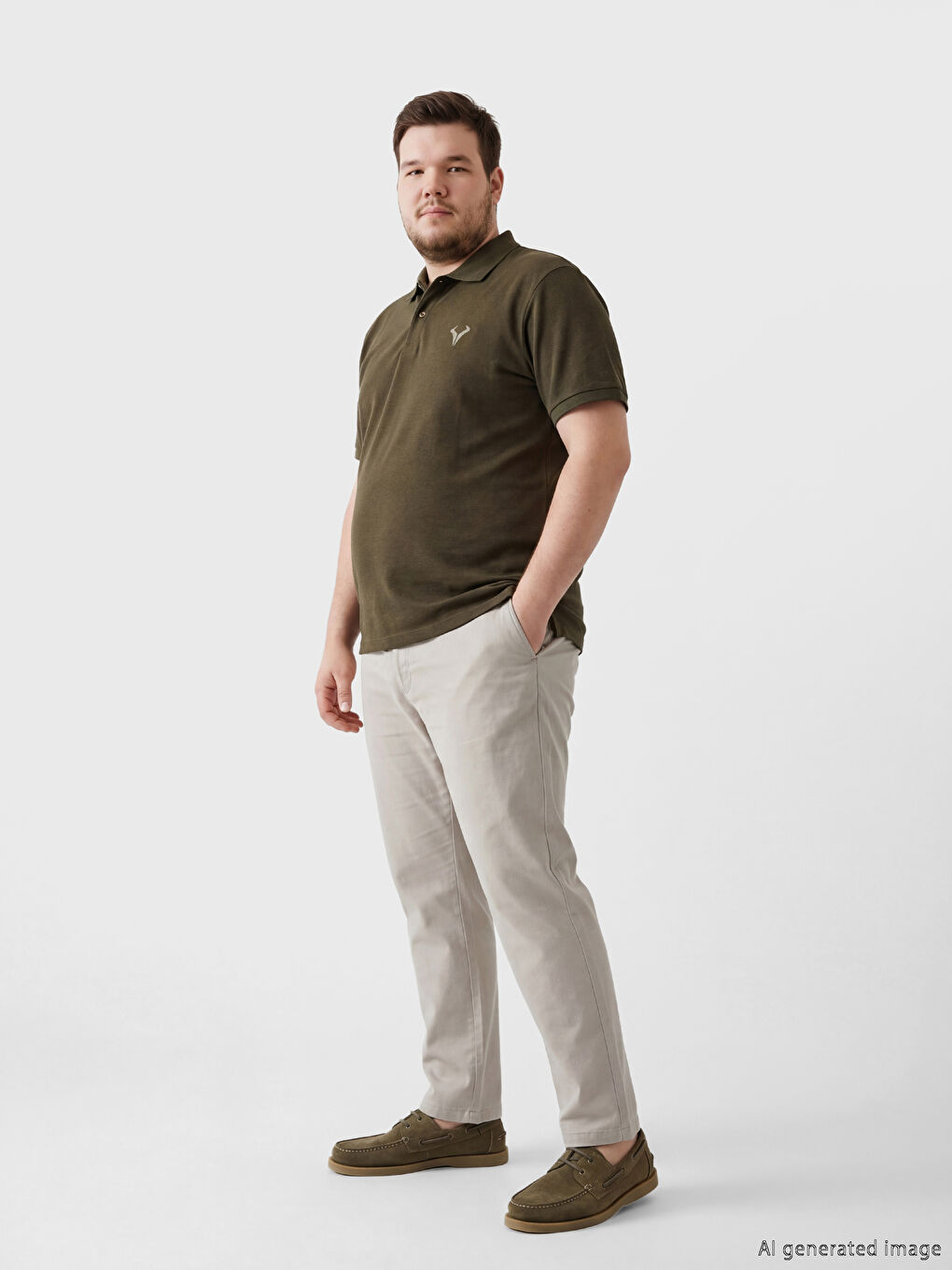 Haki Polo Yaka Nakışlı Pike Erkek Tişört-1