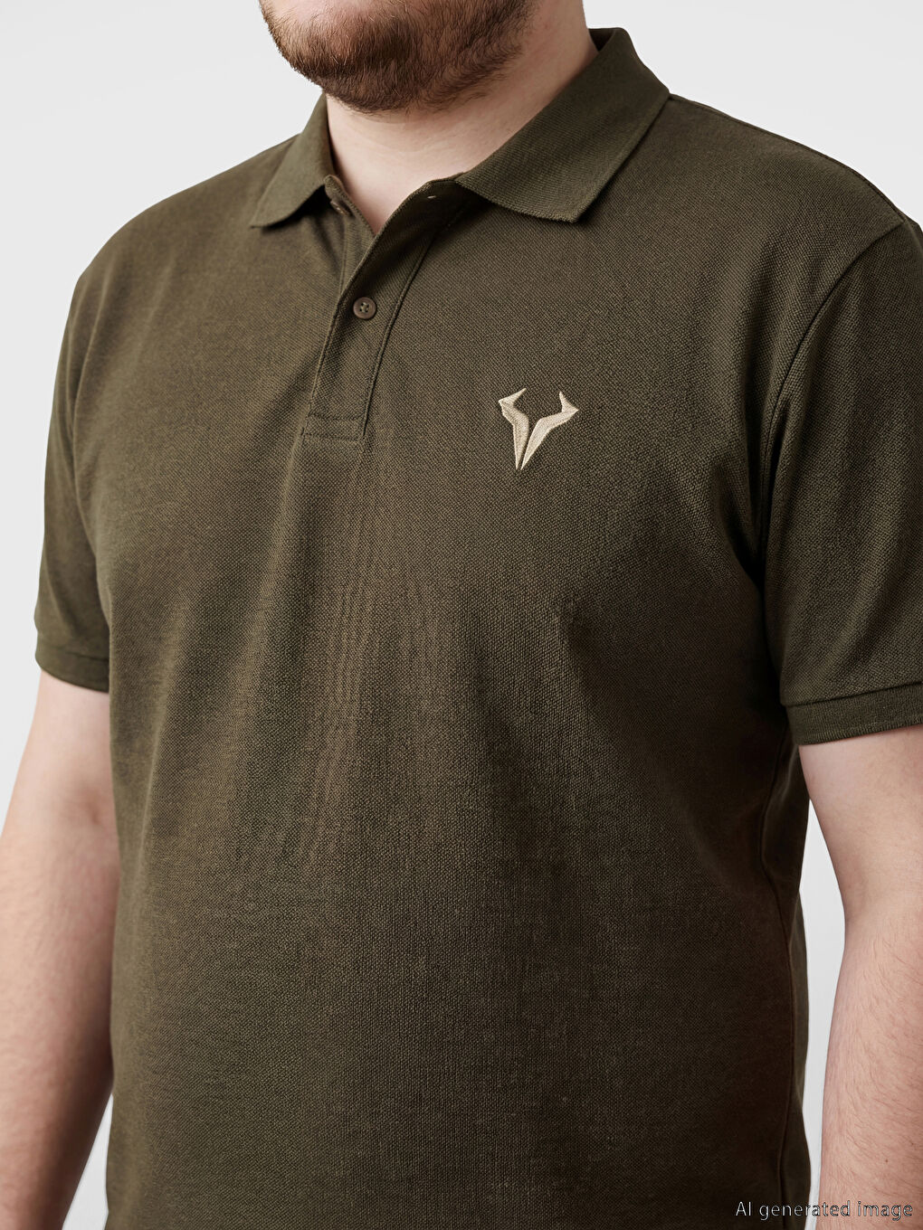 Haki Polo Yaka Nakışlı Pike Erkek Tişört-2